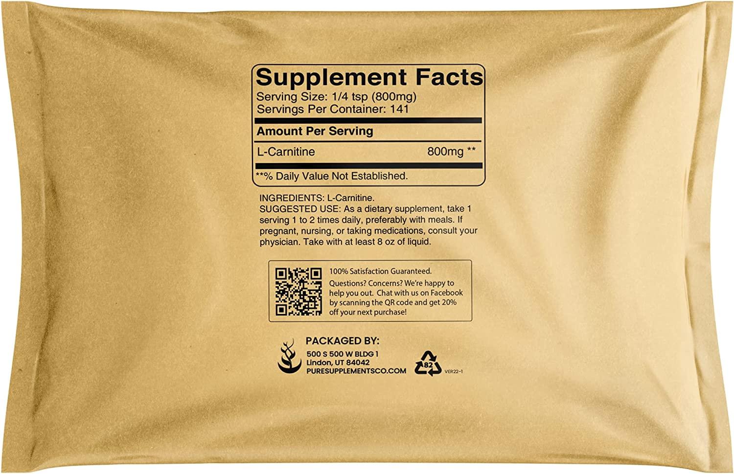 Premium 100% L-Carnitine Powder 4 oz - 500mg Serving - Gluten-Free, Non-GMO  Dietary Supplement - Unflavored with Eco-Friendly Packaging | Buy Now with  Express International Delivery