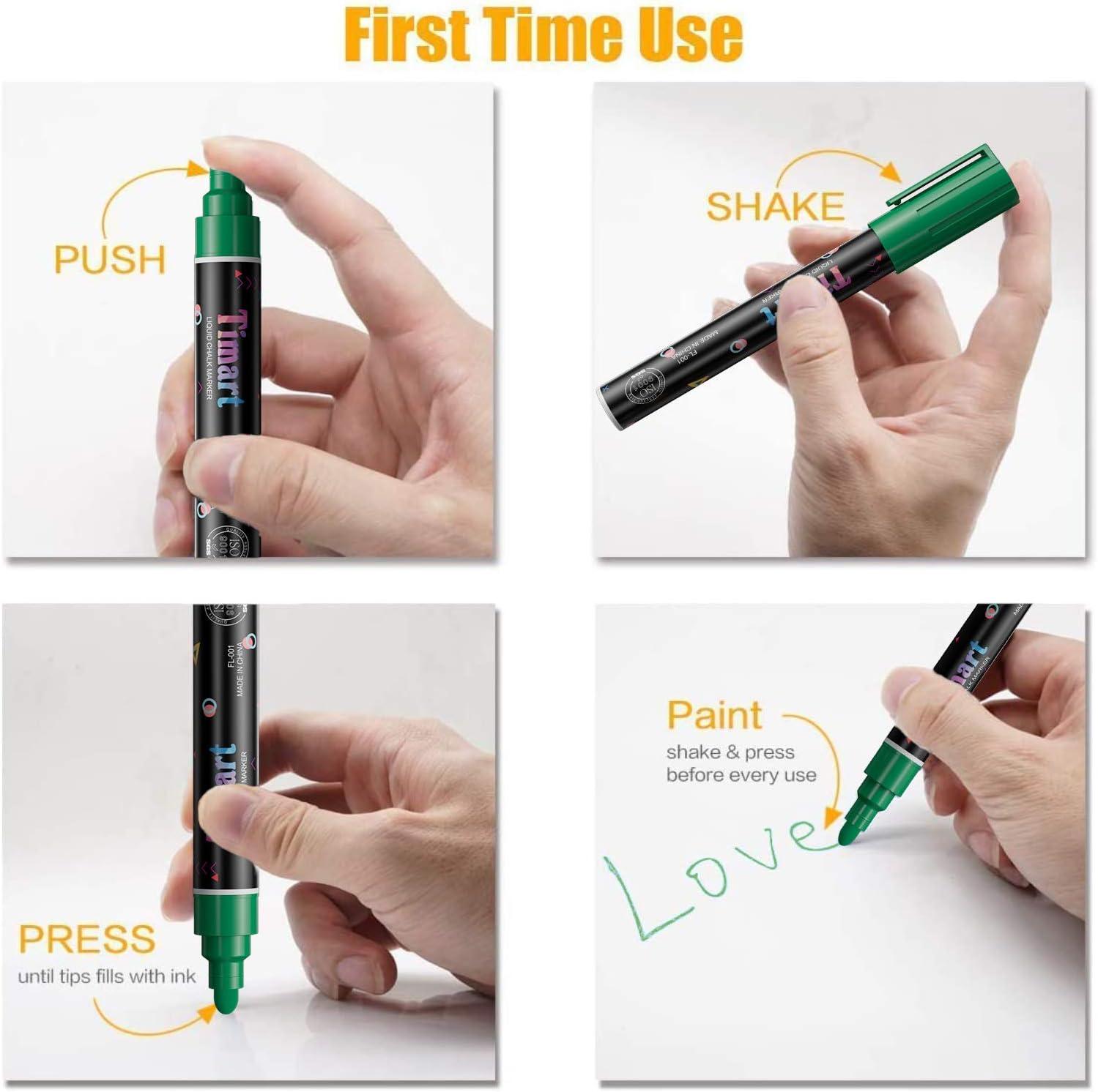 Liquid Chalk Marker Pen - White Dry Erase Marker - Chalk Markers for Chalkboard Signs, Windows, Blackboard, Glass - 6mm Reversible Tip (5 Pack) - 24