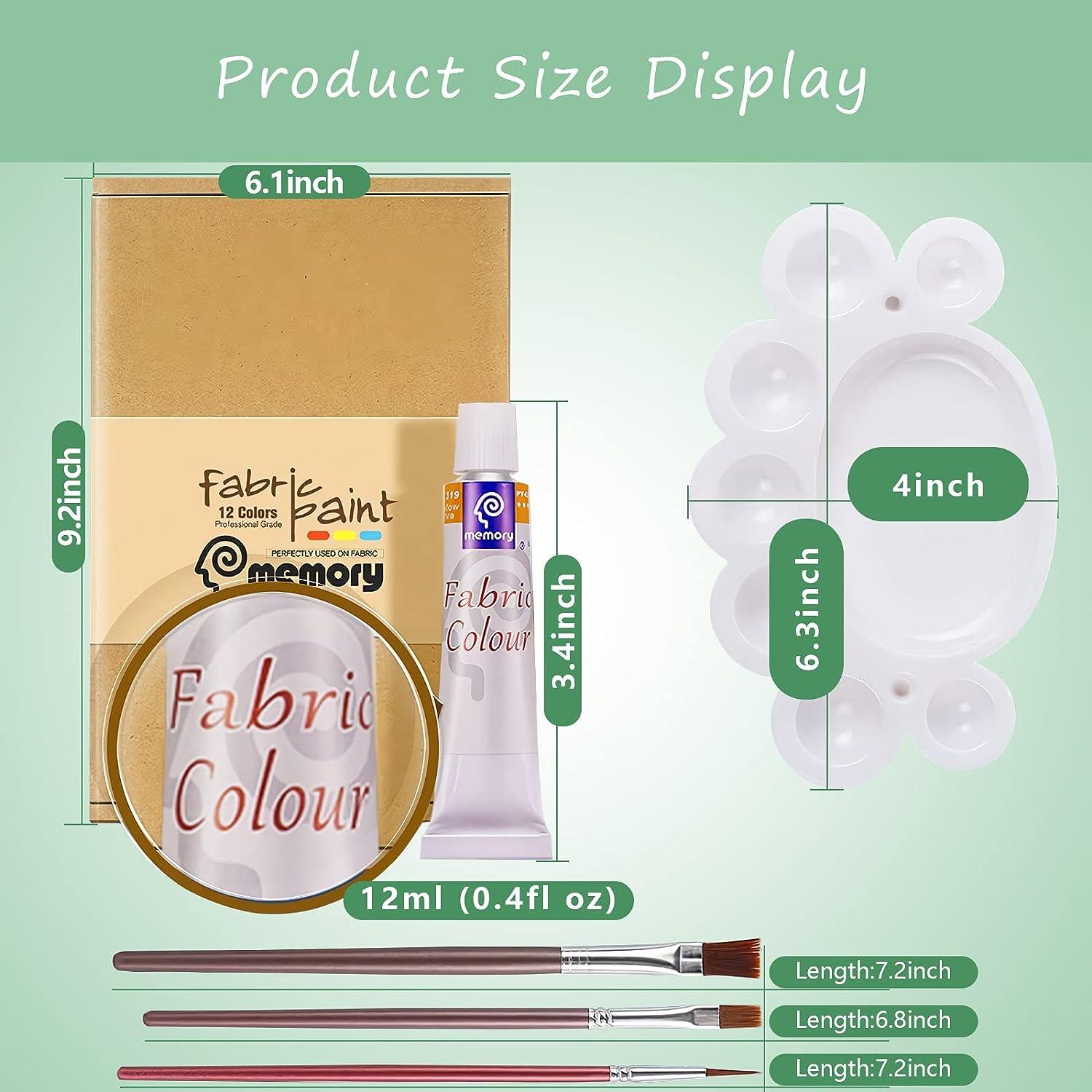 Colorful Fabric Paint Set - 12 Color Permanent Textile Paint for Clothes,  Canvas, Shoes & More with 3 Brushes and Palette