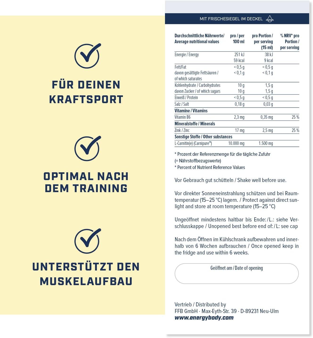 Energybody LCarnitine Liquid 100 000 mg/L HighDose Carnipure 1000