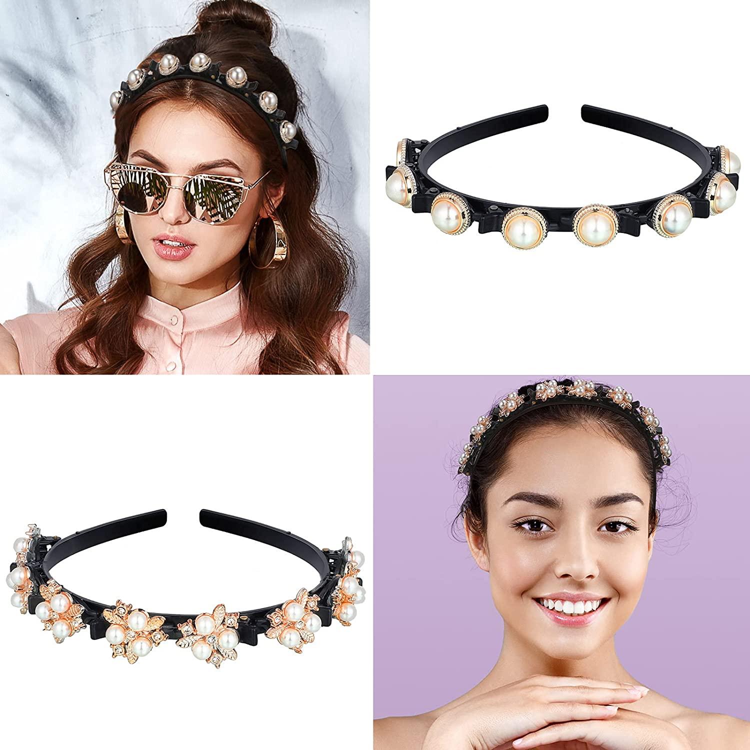 Non-slip Headbands Braided Twisted Hairbands Pearl Head Bands For