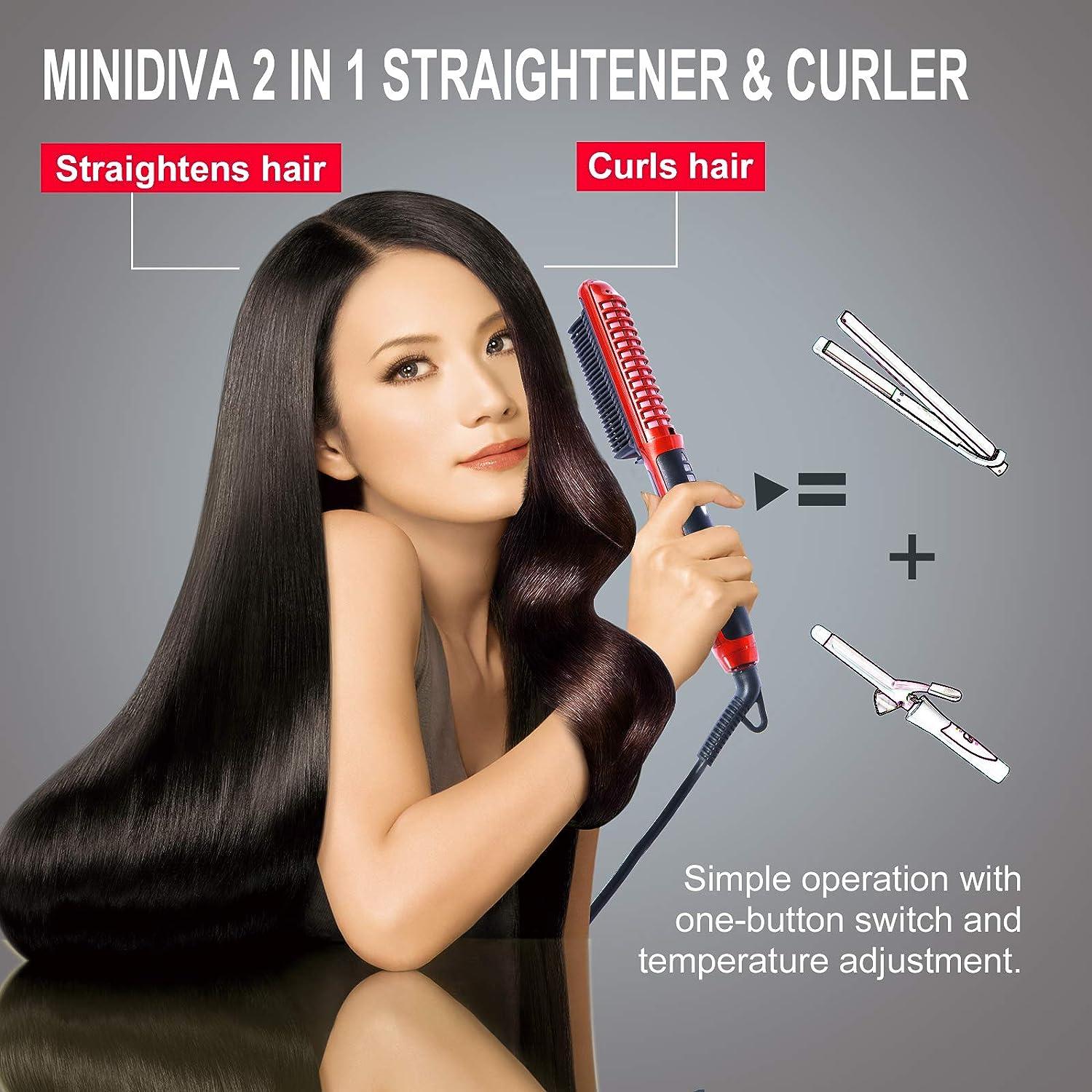 Minidiva 2-in-1 Hair Curler and Straightener | Anti-Scald | 30s Fast  Ceramic Heating | 6 Heat Levels | Auto Off | Portable Hot Hair Straightener  Brush - Red | Buy Now with Express International Delivery | GoSupps.com