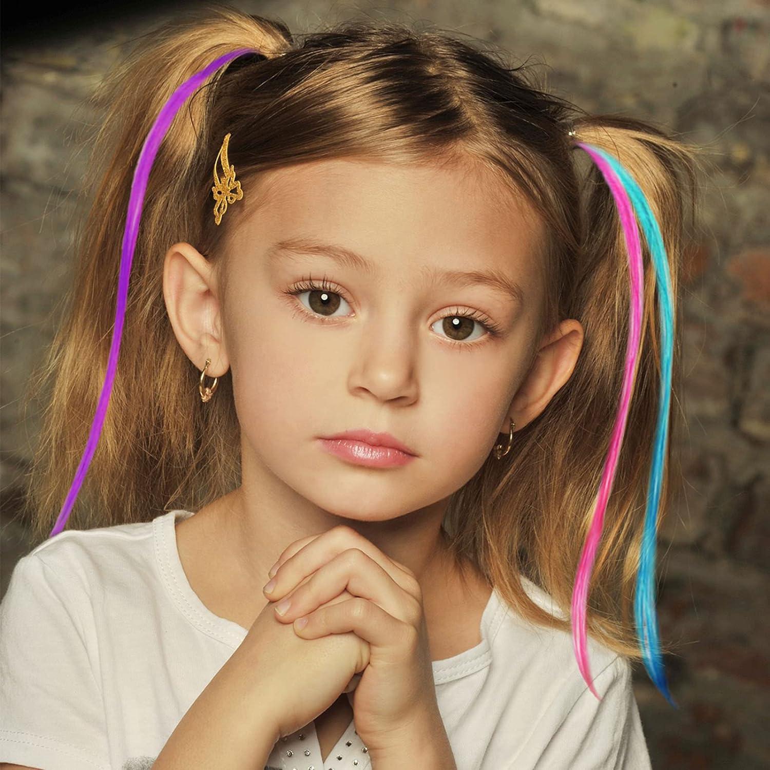 KEYRI 36 PCS Hair Extensions for Kids Clip in Coloured Hair