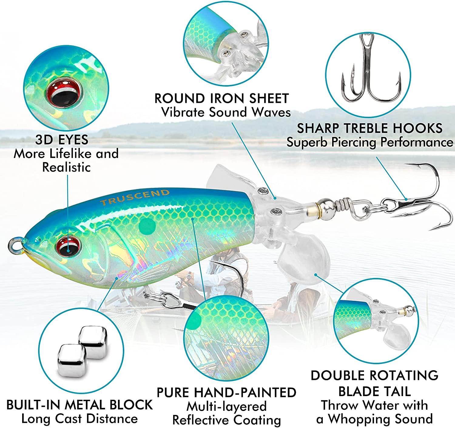 TRUSCEND Topwater Fishing Lures Whopper Fishing Lure with BKK Hooks  Floating Minnow Baits with Rotating Tail Top Water Pencil Lures for Trout  Pike Perch Surface Bass Lures Freshwater Saltwater B-30.3oz