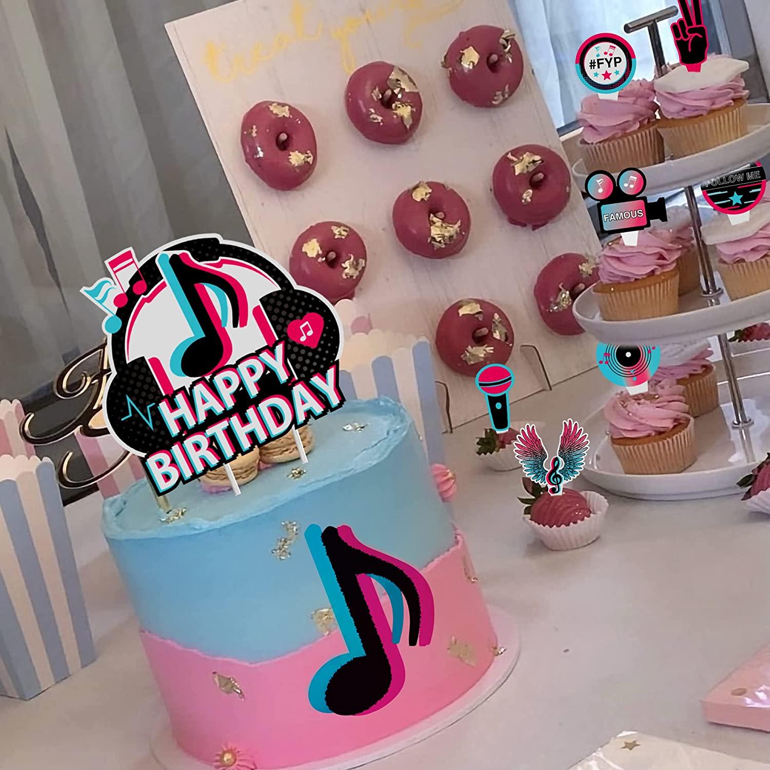 25Pcs TIK Music Happy Birthday Cake Toppers Girl's Karaoke Party Supplies