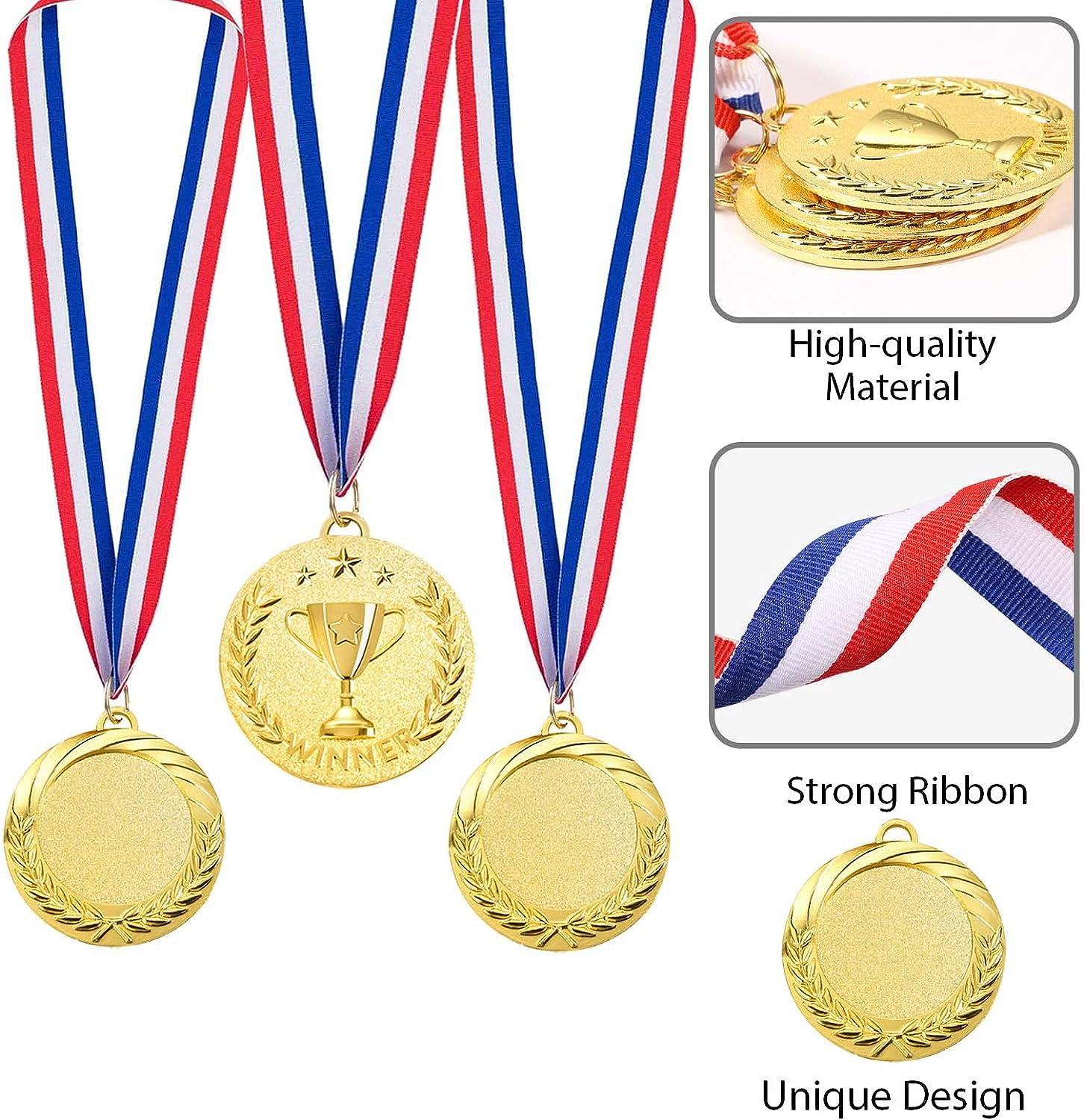 Caydo 24-Pack Winner Medals For Kids – Gold Plastic Medals With Ribbon, For Sports, Awards, Parties