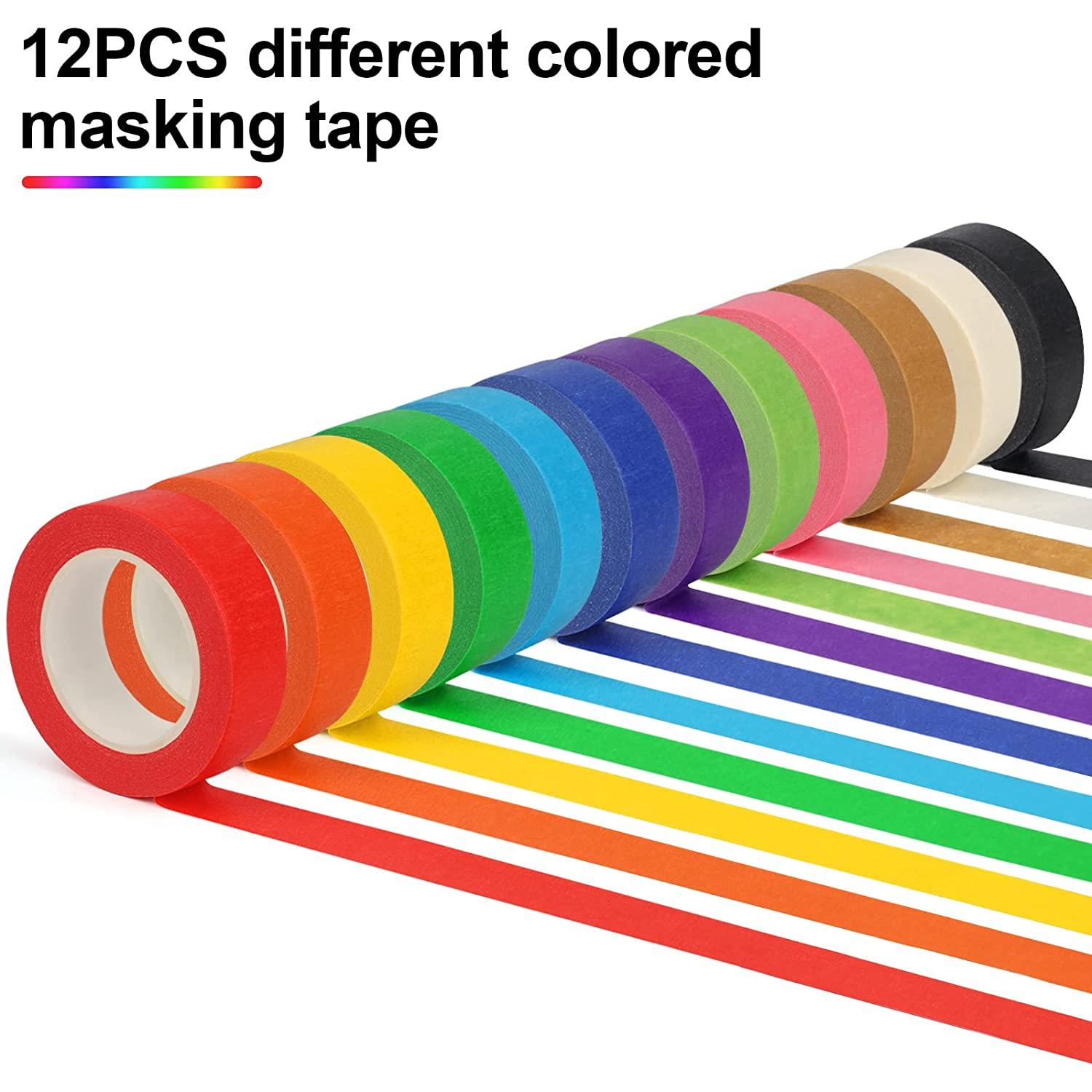 Guirnd 12PCS Colored Masking Tape, Kids Art Supplies Colored Tape, DIY  Craft Tape, Colored Tape Rolls, Colored Painters Tape 1.7cm X 12m (2/3In X  13Yards)