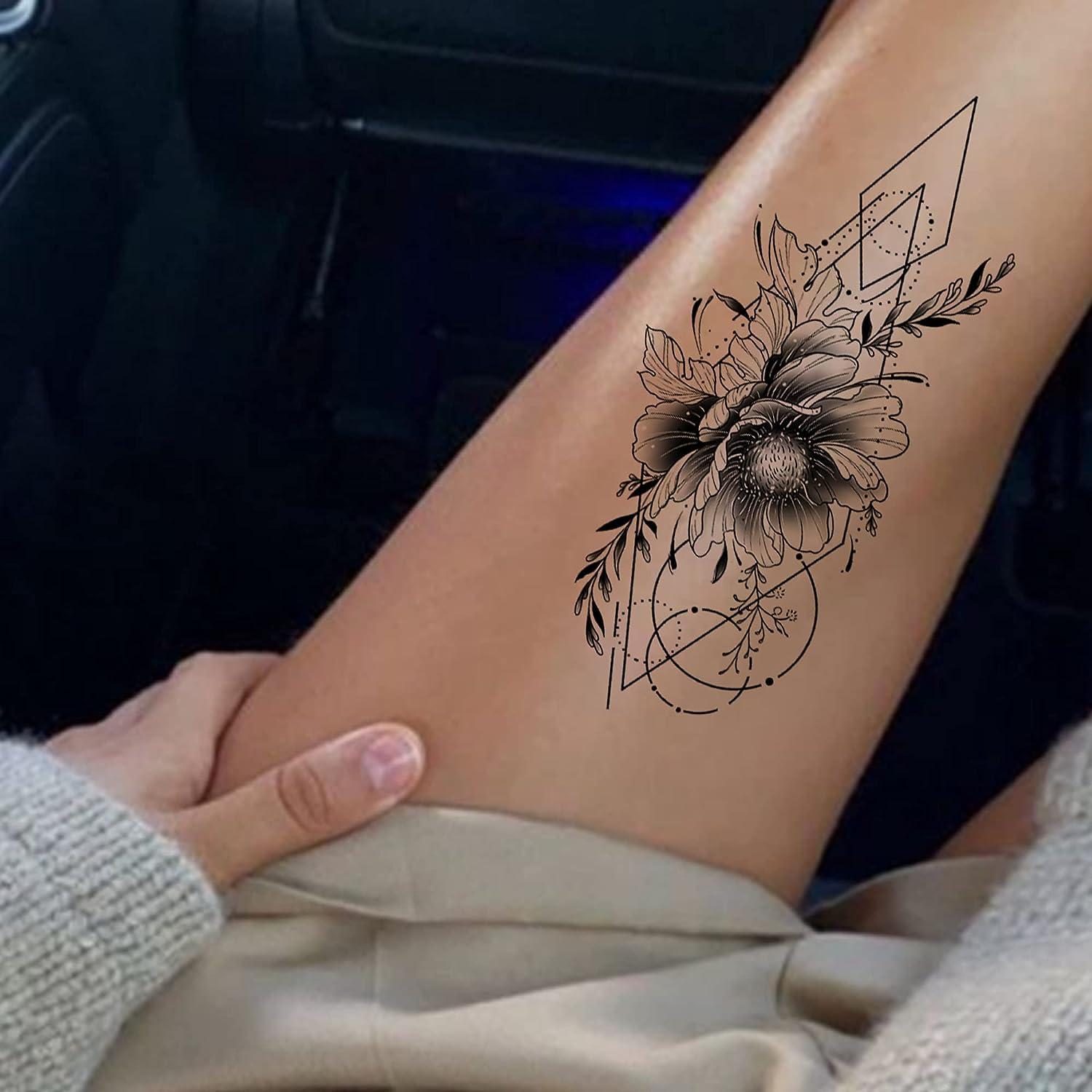 Beautiful Flower pattern Half Sleeve Temporary Tattoo Fake Women Arm Leg  Thigh | eBay