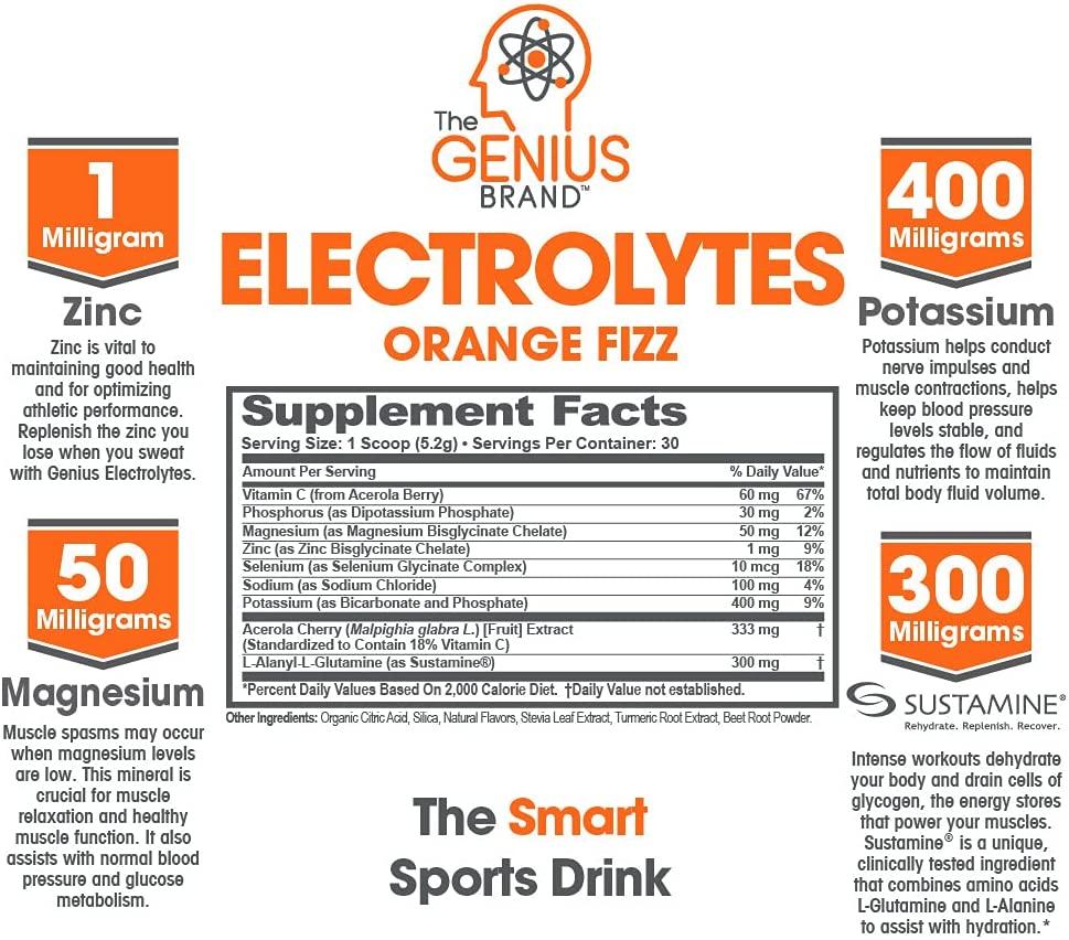 Genius Electrolyte Powder Orange Flavor 30 Servings Hydration