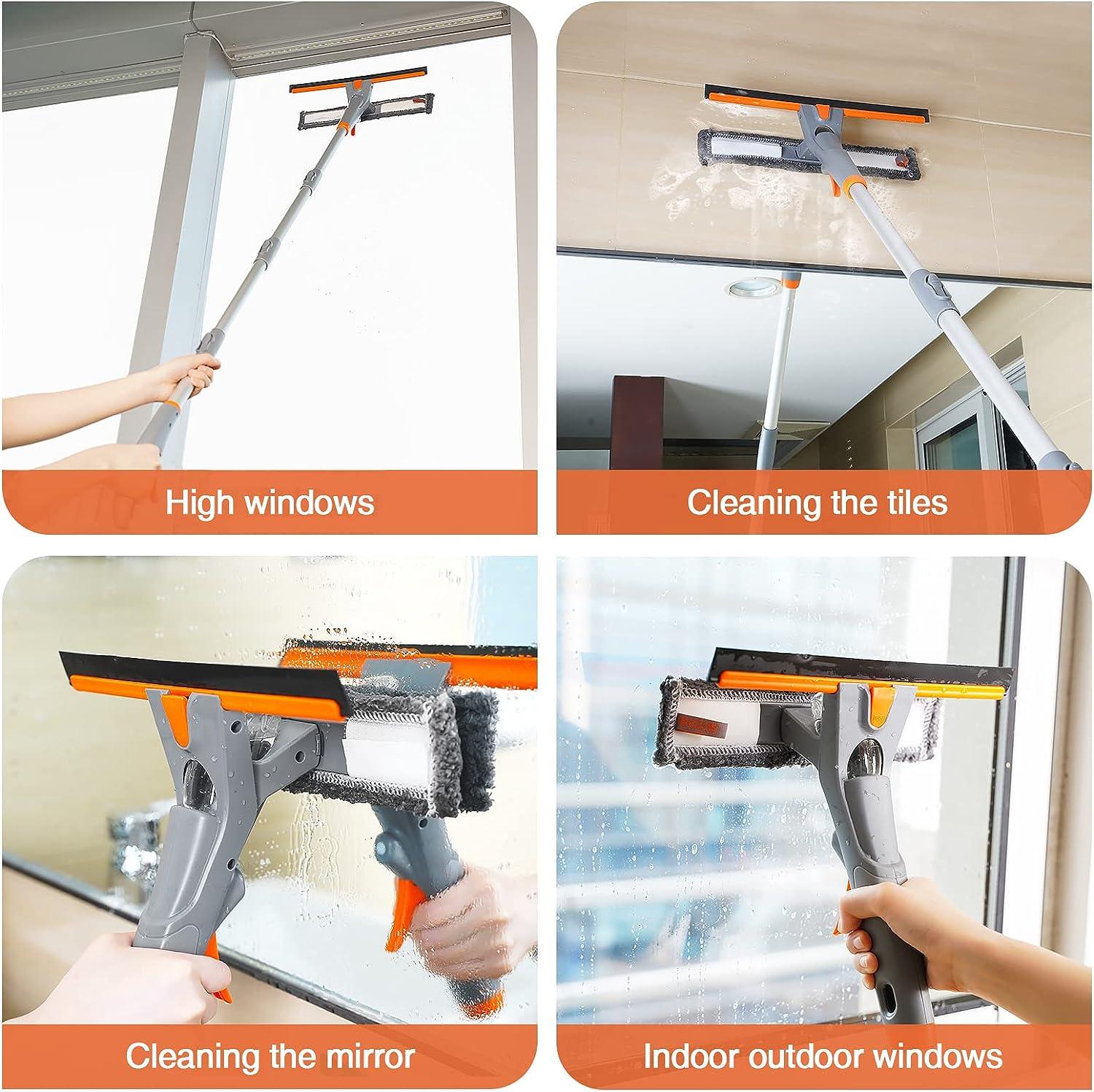  eazer 89'' Squeegee Window Cleaner 2 in 1 Rotatable Window  Cleaning Tool Kit with Extension Pole, Window Washing Equipment with  Bendable Head for Indoor/Outdoor Window and Car Glass : Health & Household