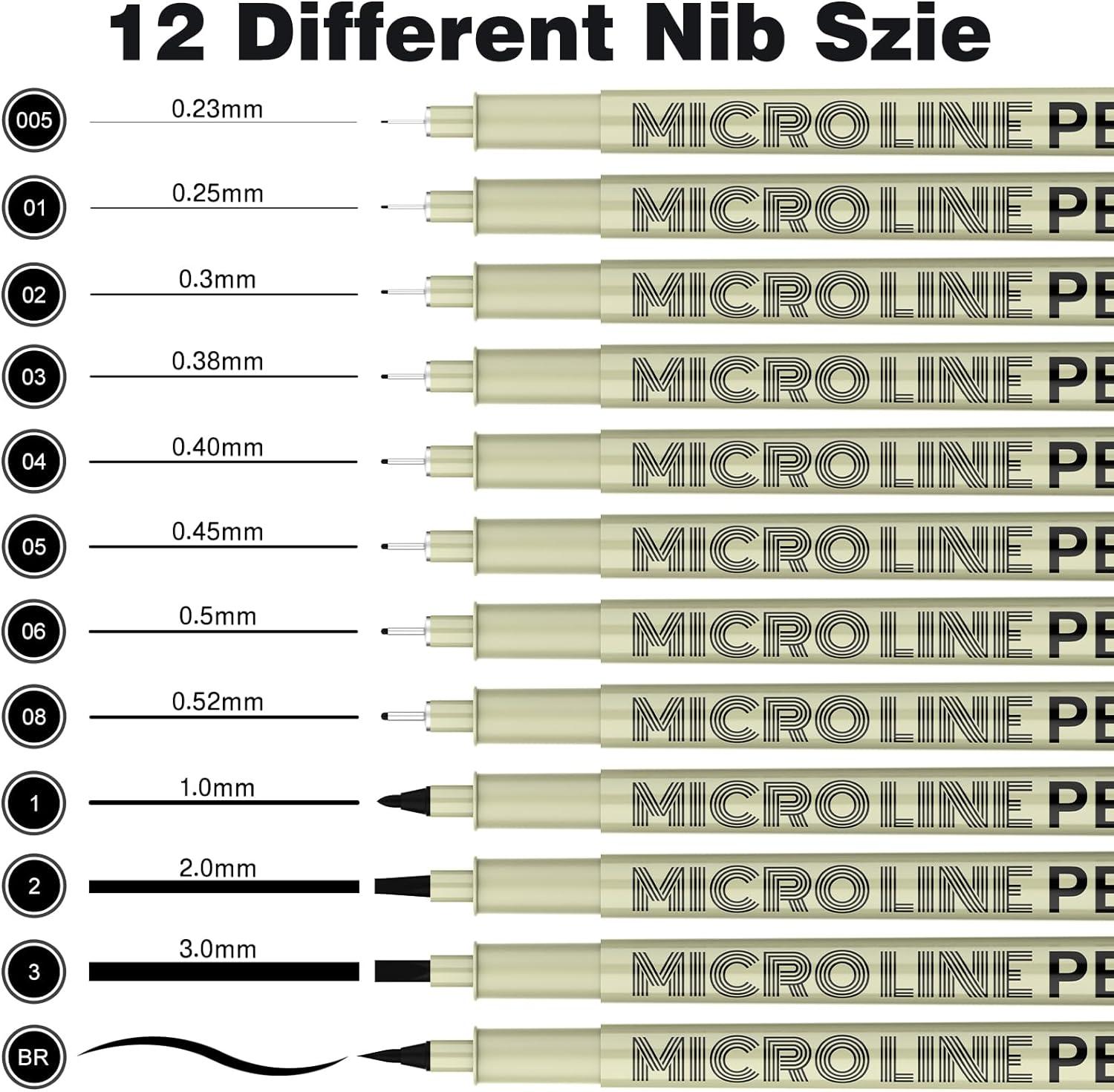 Micro-Pen Fineliner Ink Pens 12 Pack Black Micro Fine Point Drawing Pens  Waterproof Archival Ink