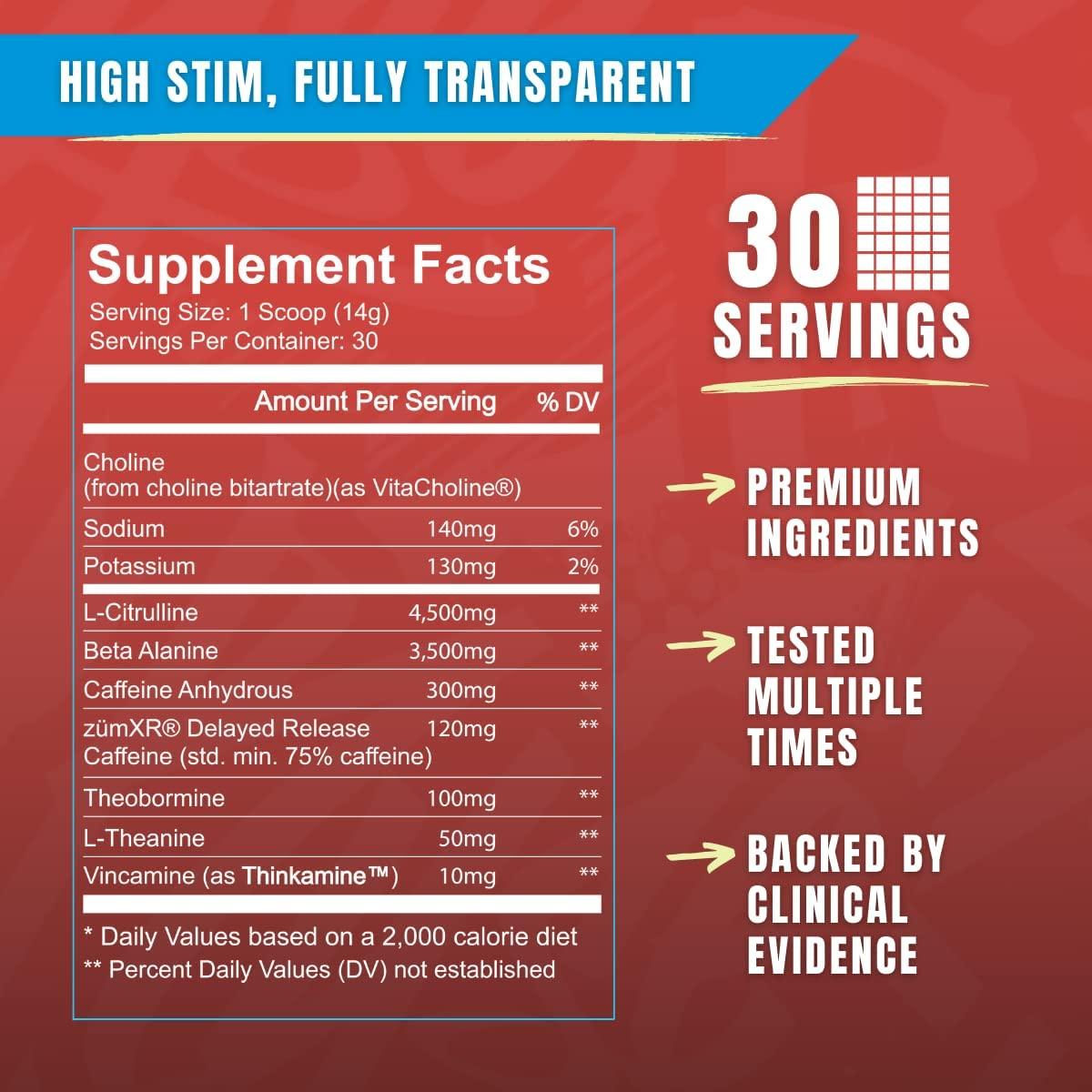 Ryse Core Series Loaded Pre Pump, Energy, Strength LCitrulline