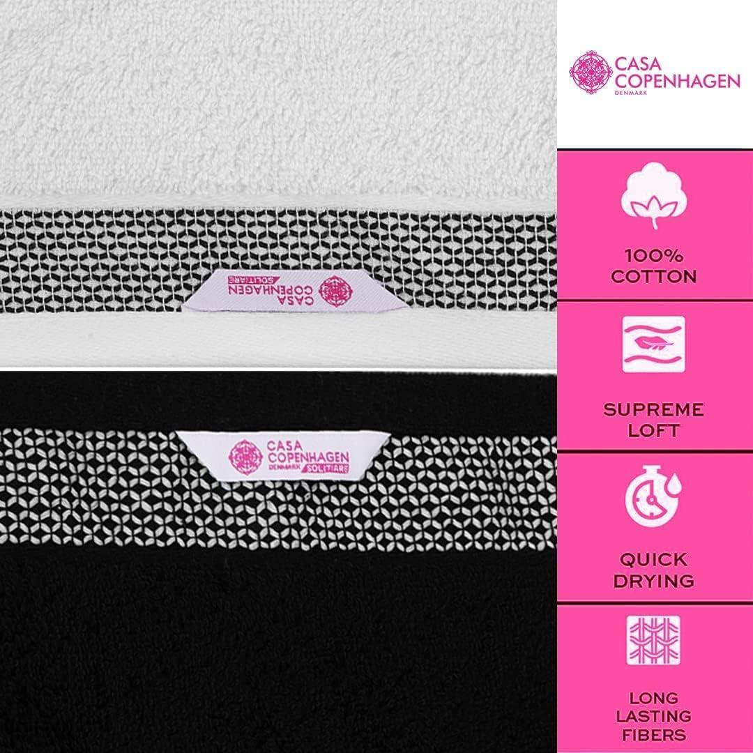 CASA COPENHAGEN Solitaire Designed in Denmark 600 GSM 2 Large Bath Towels 2 Large  Hand Towels 2 Washcloths Super Soft Egyptian Cotton 6 Towels Set for  Bathroom Kitchen & Shower - Black + White