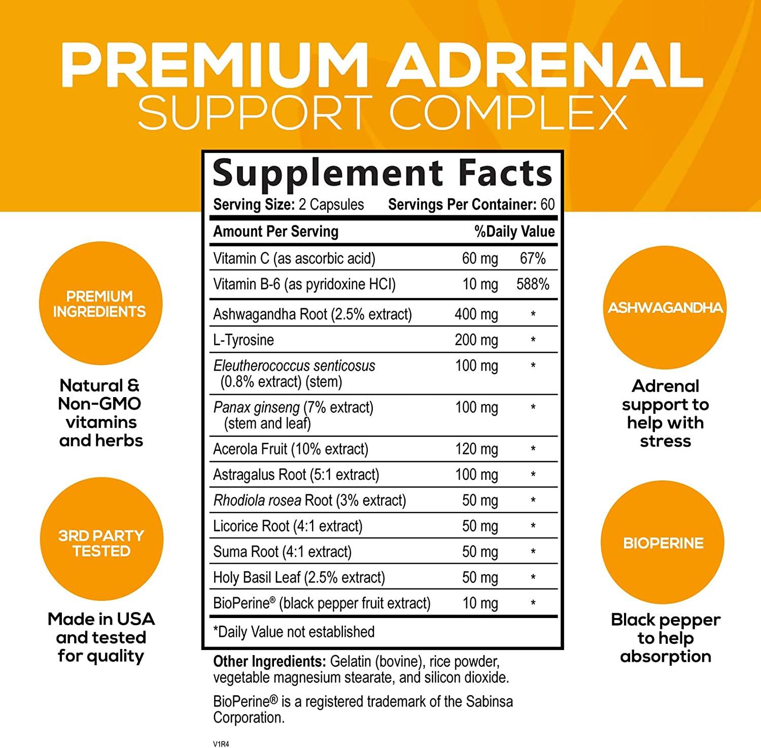 Adrenal Support Supplement 1300mg Extra Strength Adrenal Support and