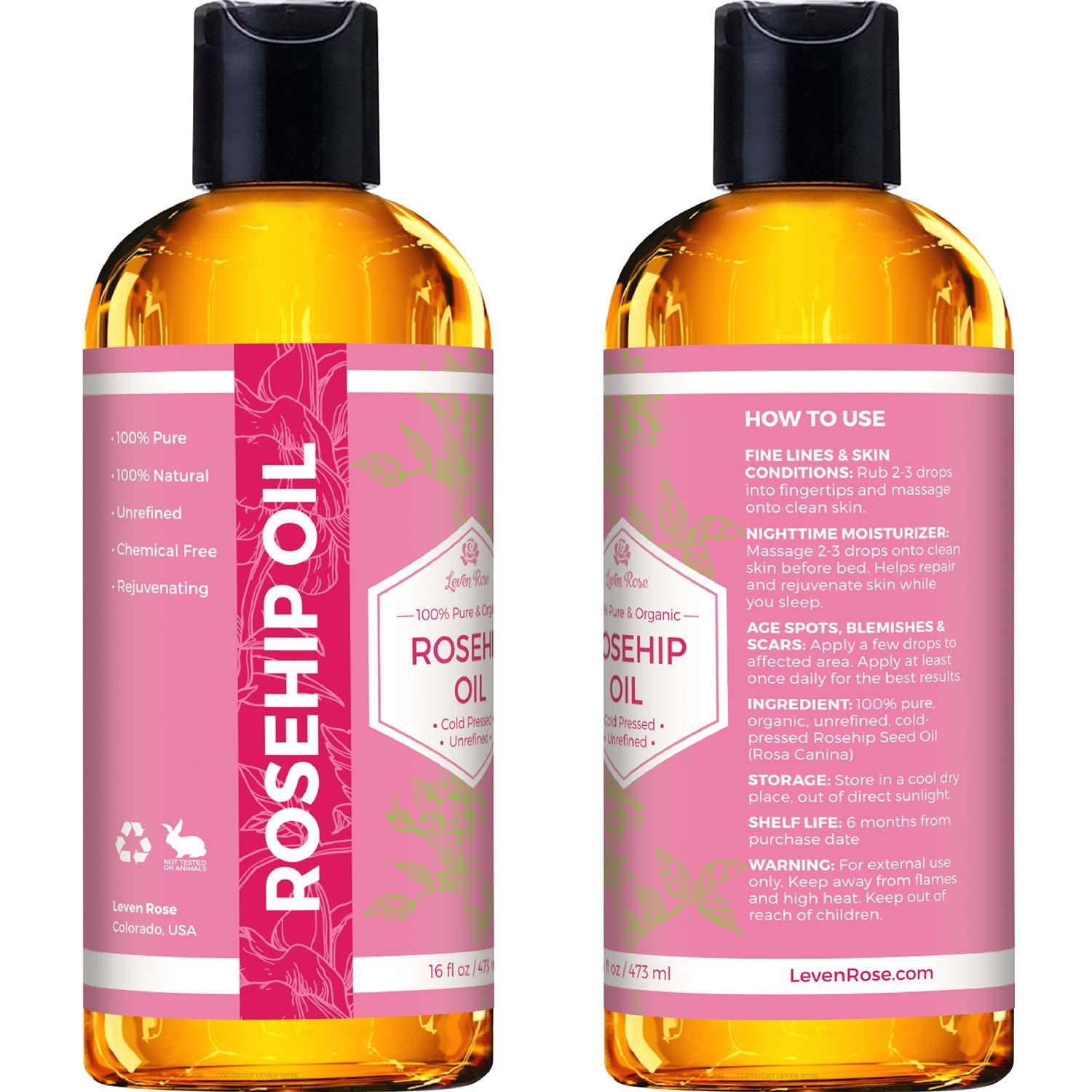 Rosehip Seed Oil by Leven Rose, 100 Pure Organic Unrefined Cold