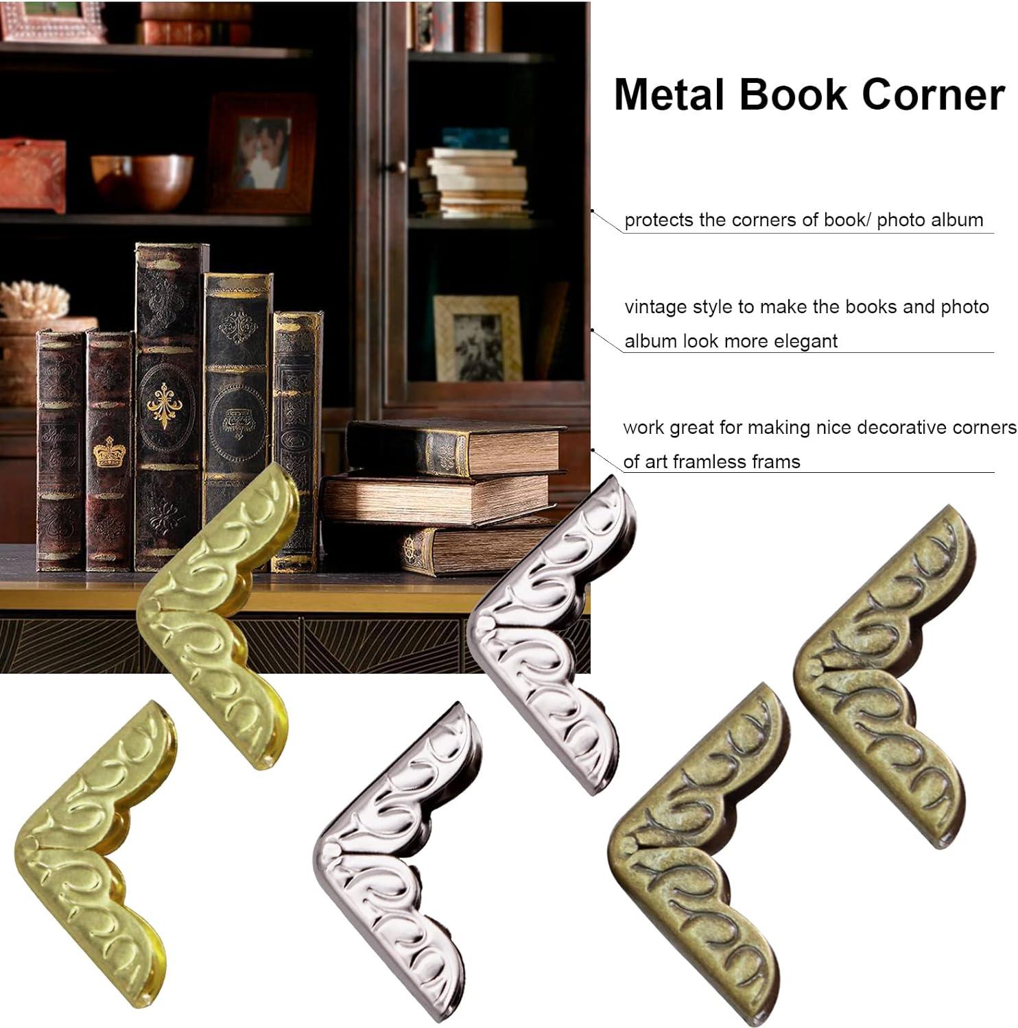 60 Pcs Metal Book Corners Protector Vintage Scrapbook Supplies Photo  Mounting Corners Crafting Iron Picture Corner Protectors bulk pack  60pcs(gold silver antique bronze)