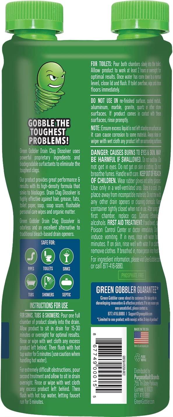 Green Gobbler Liquid Hair Drain Clog Remover | 12 Pack for Toilets ...