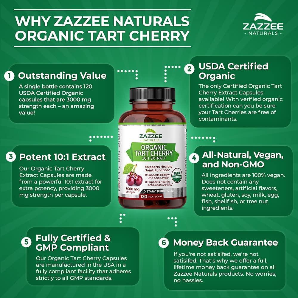 Zazzee USDA Organic Tart Cherry Extract, 120 Vegan Capsules, 3000 mg