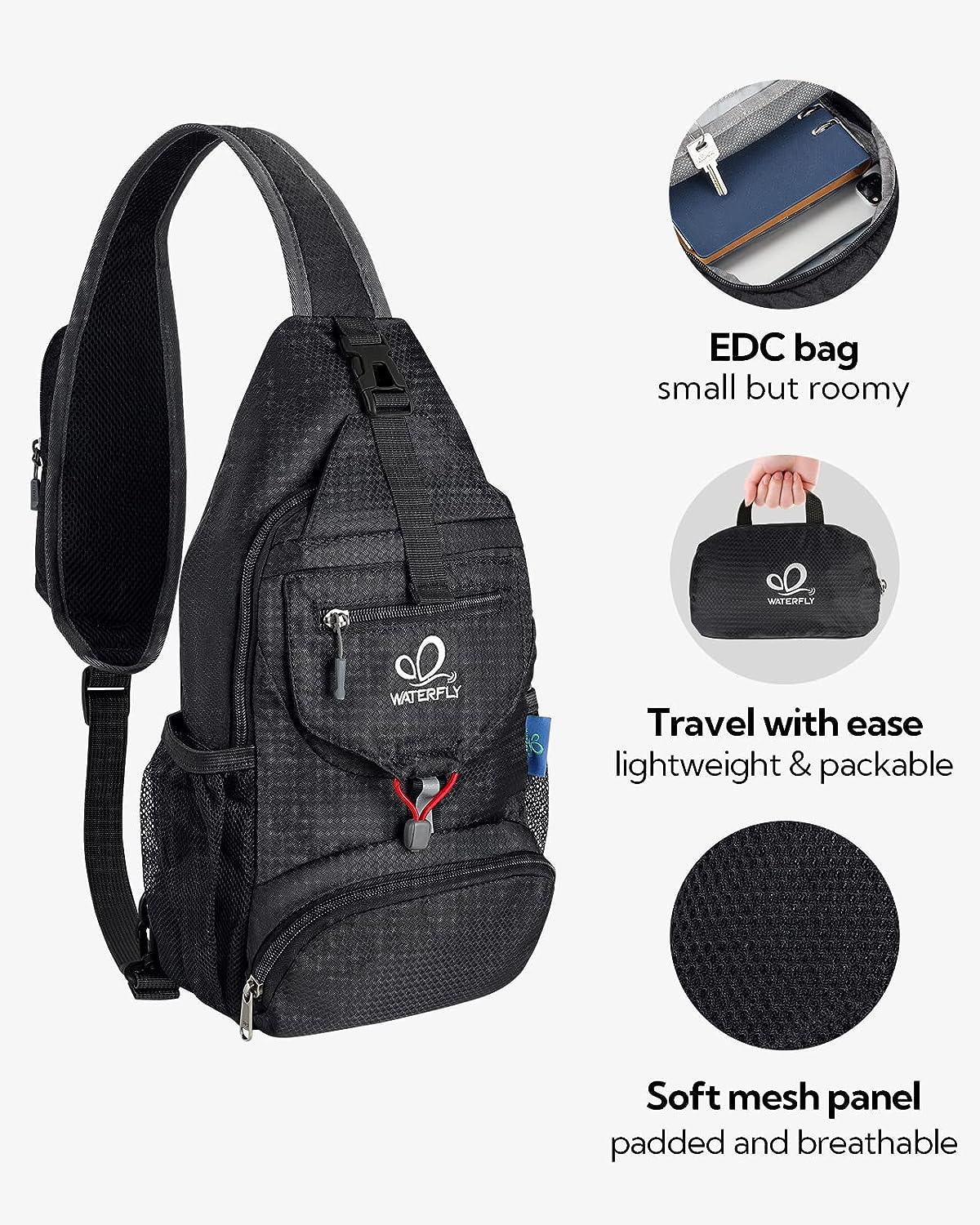 WATERFLY Small Sling Backpack - Compact Crossbody Chest Bag For Hiking & Travel Daypack