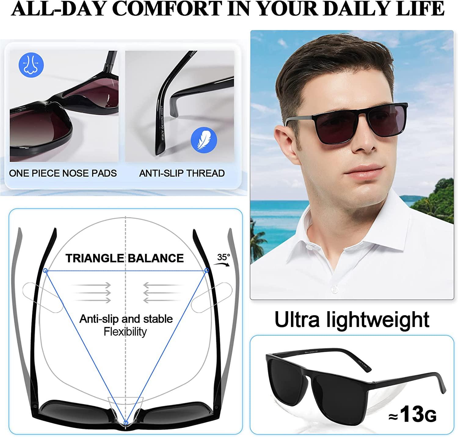 MARE AZZURO Large Square Reader Sunglasses Men Outdoor Sun Reading Glasses  1.0 1.25 1.5 1.75 2.0 2.25 2.5 2.75 3.0 3.5 4.0(Black, 1.00) Black 1.0 x