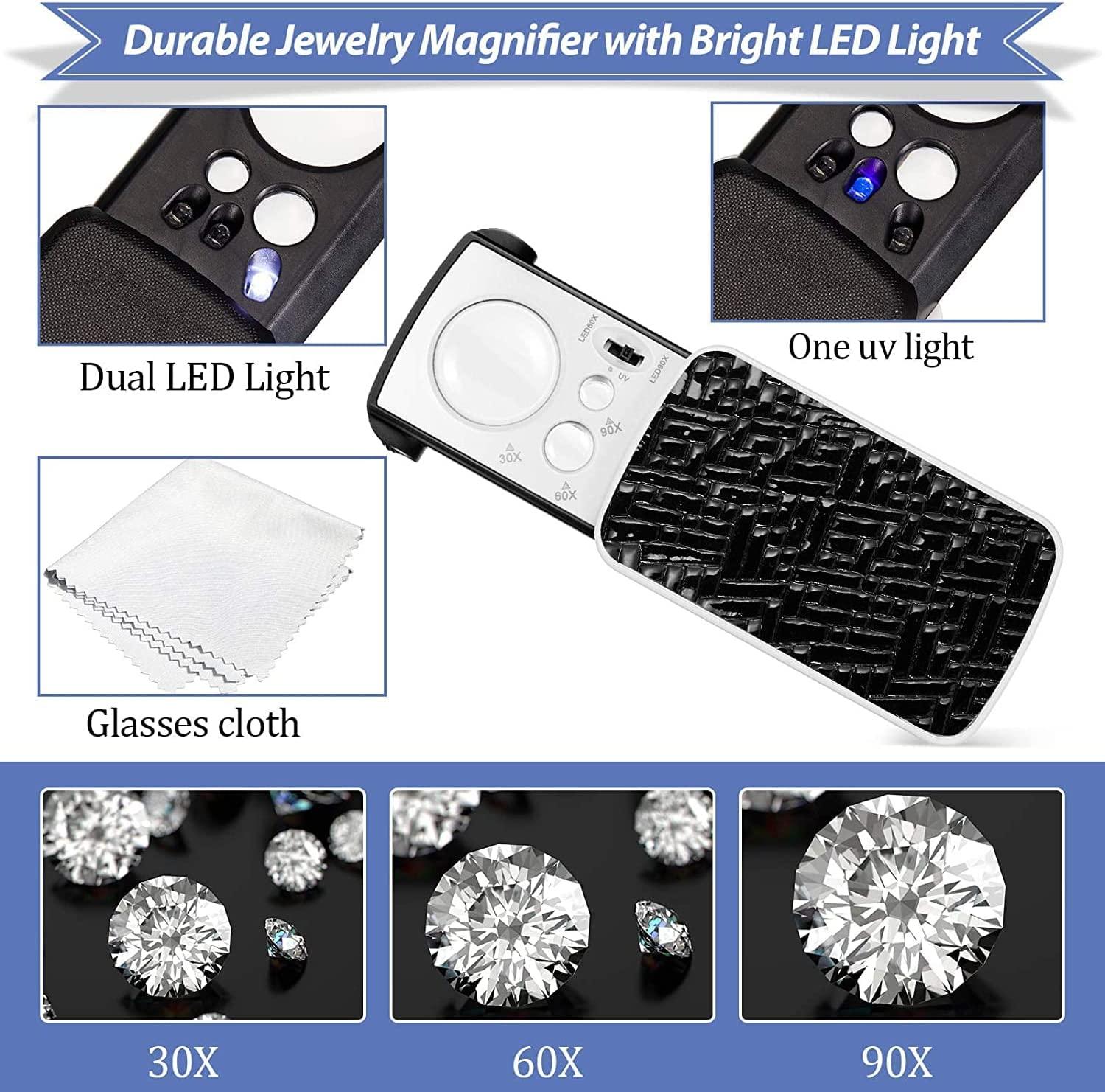 60X Handheld Magnifying Glass Double Optical Glass Lens Magnifier  Rechargeable LED Light for Reading Coins Jewelry Inspection