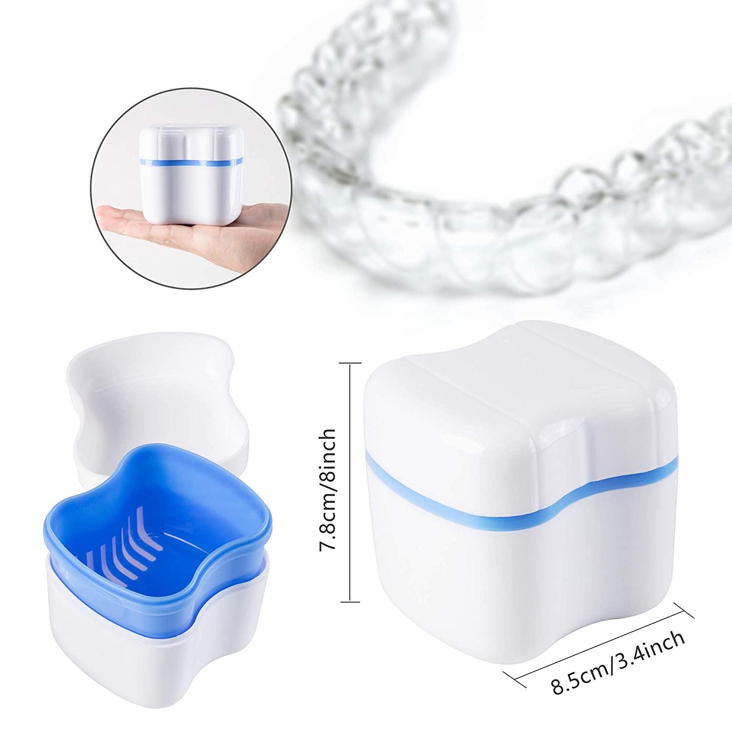 Strong Dark Blue Denture Case with Retainer Brush and Cups Upgraded