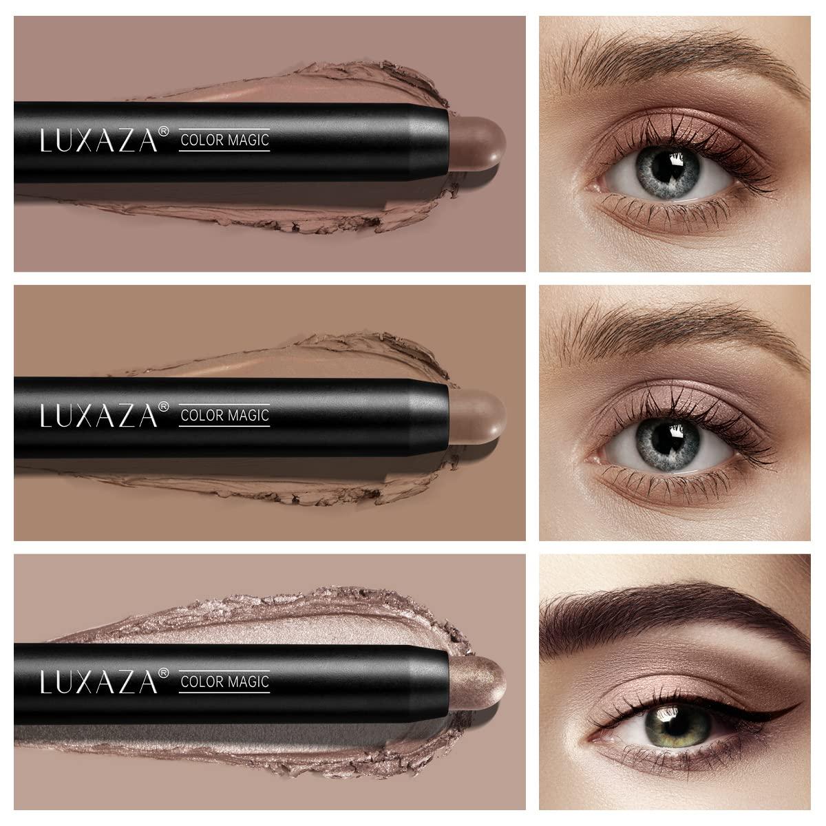 LUXAZA 3Pcs Neutral Brown Eyeshadow Stick Set, Matte And Shimmer Creamy