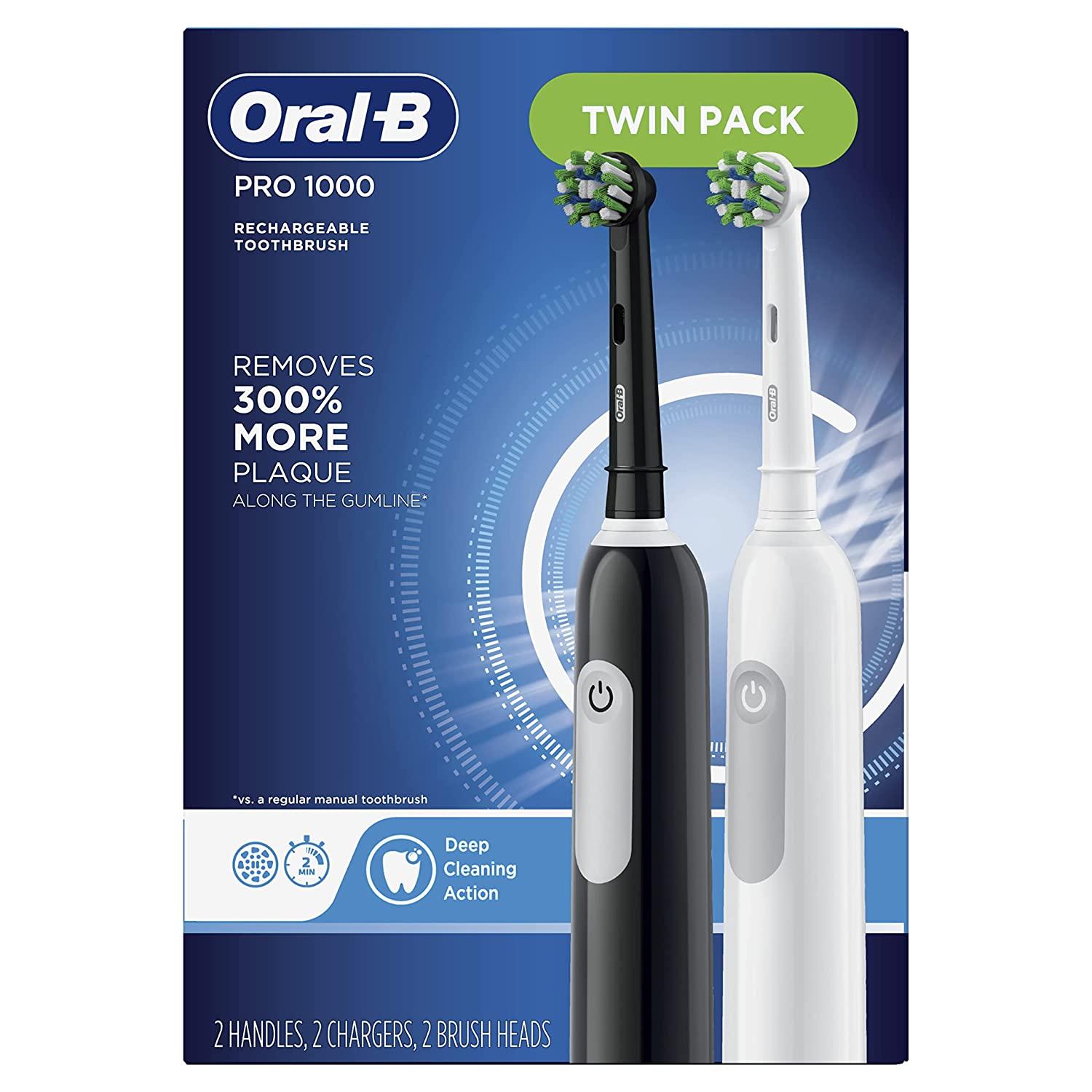 Oral-B Pro 1000 CrossAction Electric Toothbrush Duo Pack - Black