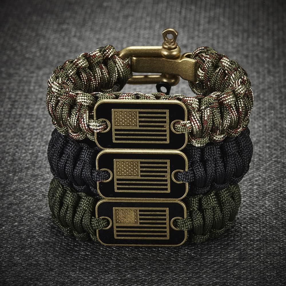 Onewly Paracord Bracelets with Bronze USA Flag - Gifts for Military  Veterans with Tactical Survival Bracelet - Pulseras Para Hombres -  Bracelets for Men Black+Green M(8.2-9.2in)