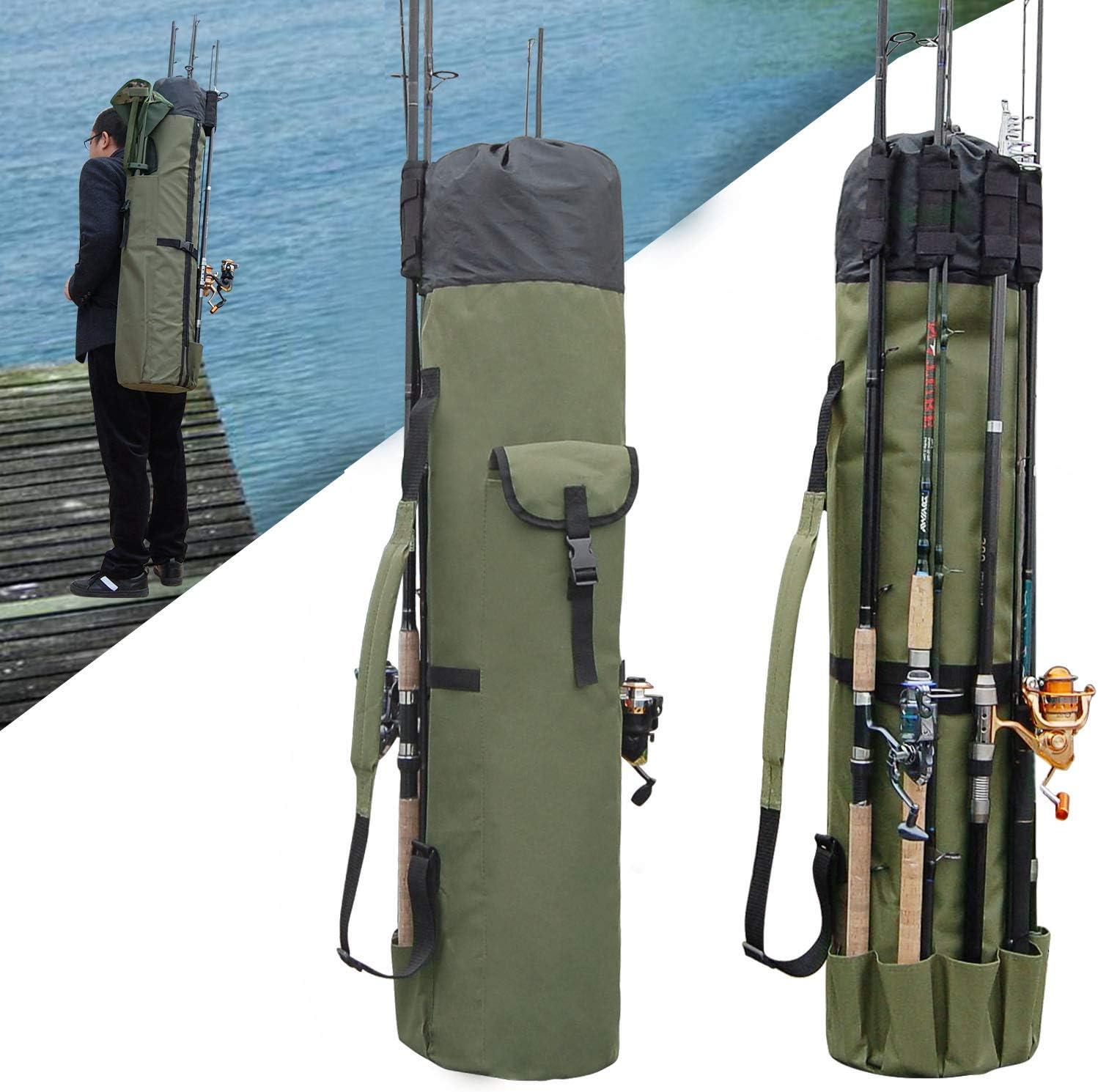 JSHANMEI Fishing Pole Bag with Rod Holder Waterproof Fishing Pole Case Rod  Bag Holds 5 Poles Fishing Tackle Storage Bag Tavel Case Large Capacity  Organizer Fishing Gear Bag Gifts for Men