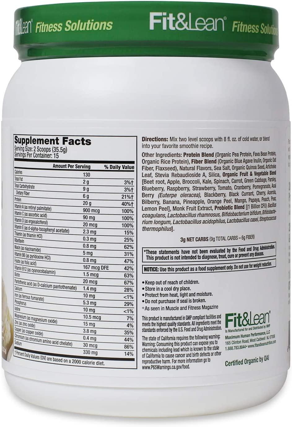 Fit & Lean Plant Protein Meal Replacement Protein Powder Vanilla, 18.72