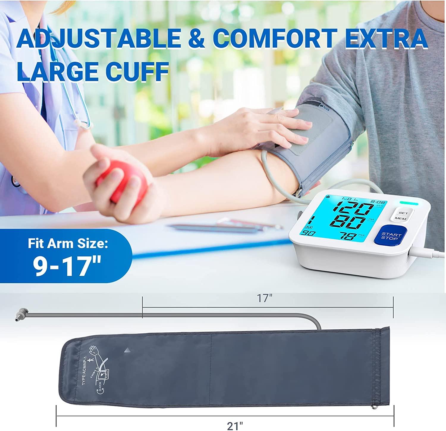 Blood Pressure Monitors for Home Use, 9-17'' & 13-21'' Extra Large Blood  Pressure Cuff Upper Arm, Oversized Operation Button &Large Backlit LCD