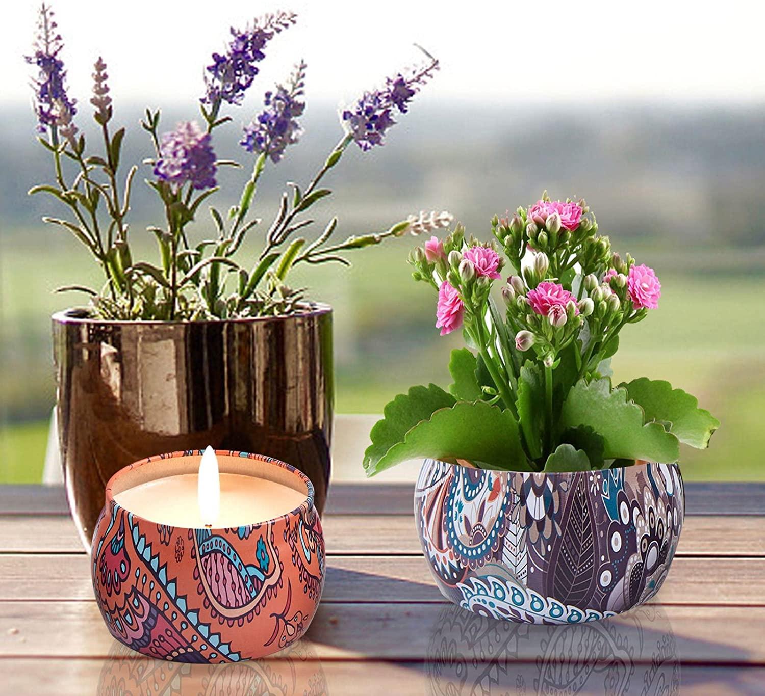 4/6/9/12 Pcs Tin Jars Candle kit Long Lasting Scented Candles Vintage  Flower Candle