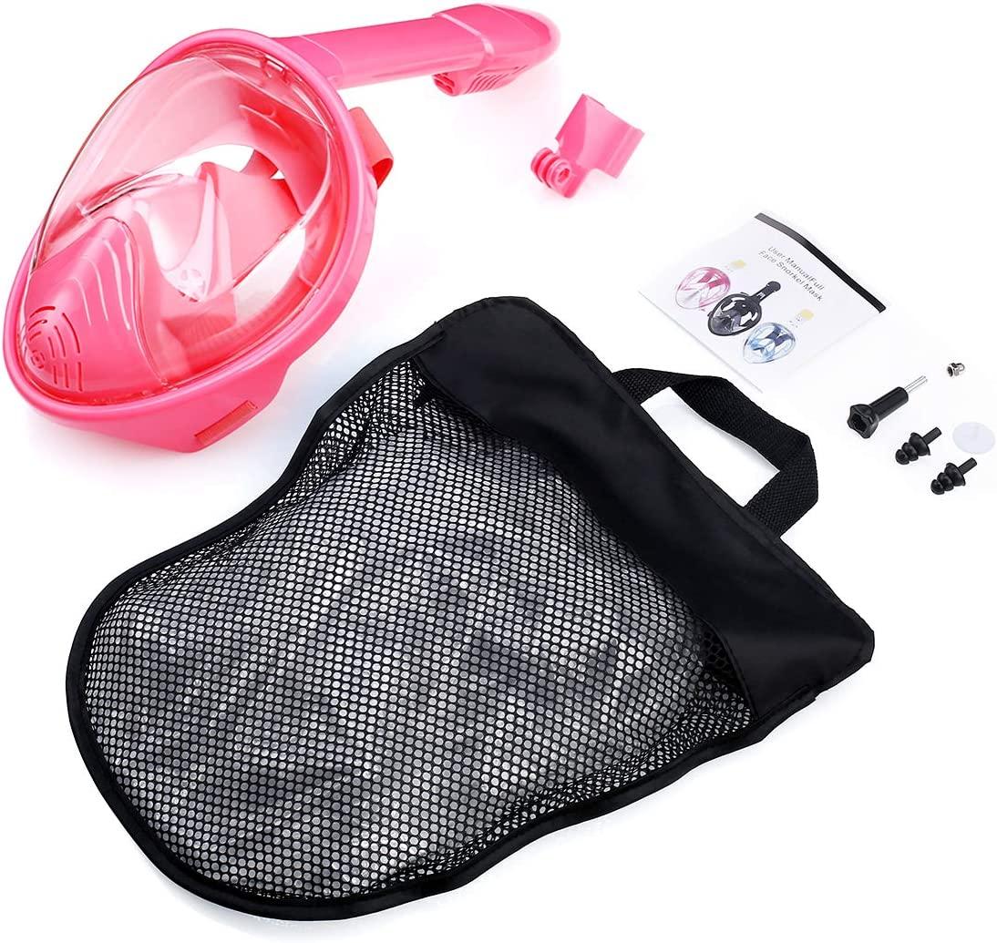 QingSong Full Face Snorkel Mask - 180° Panoramic View, Anti-Fog, With Camera Mount For Adults