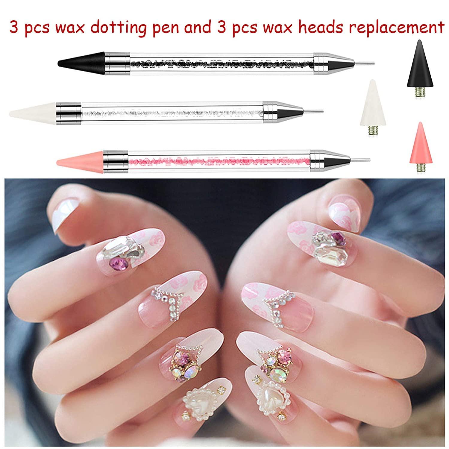 Wax Pencil for Rhinestones Acrylic Handle Dual End Rhinestone Picker  Dotting Pen with Extra 3 Wax Pen Tips Crystal Gemstone Applicator Tool for Nail  Art 3 pieces