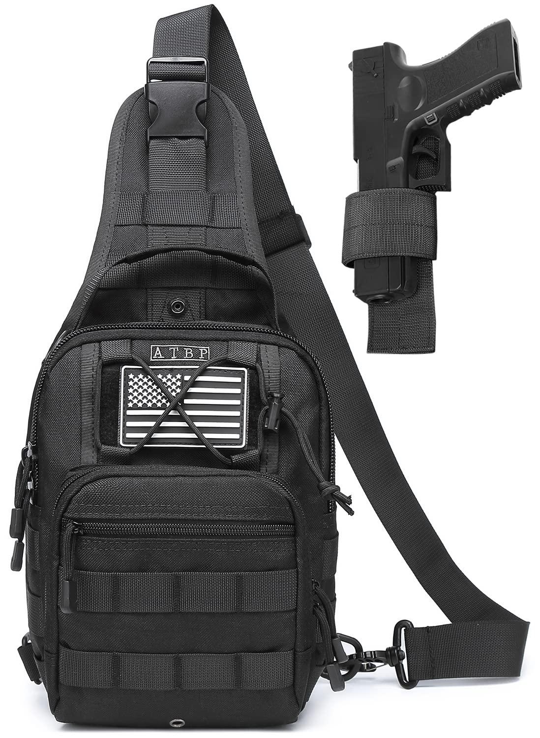 ATBP Small Tactical Sling Backpack with Concealed Pistol Holster Black