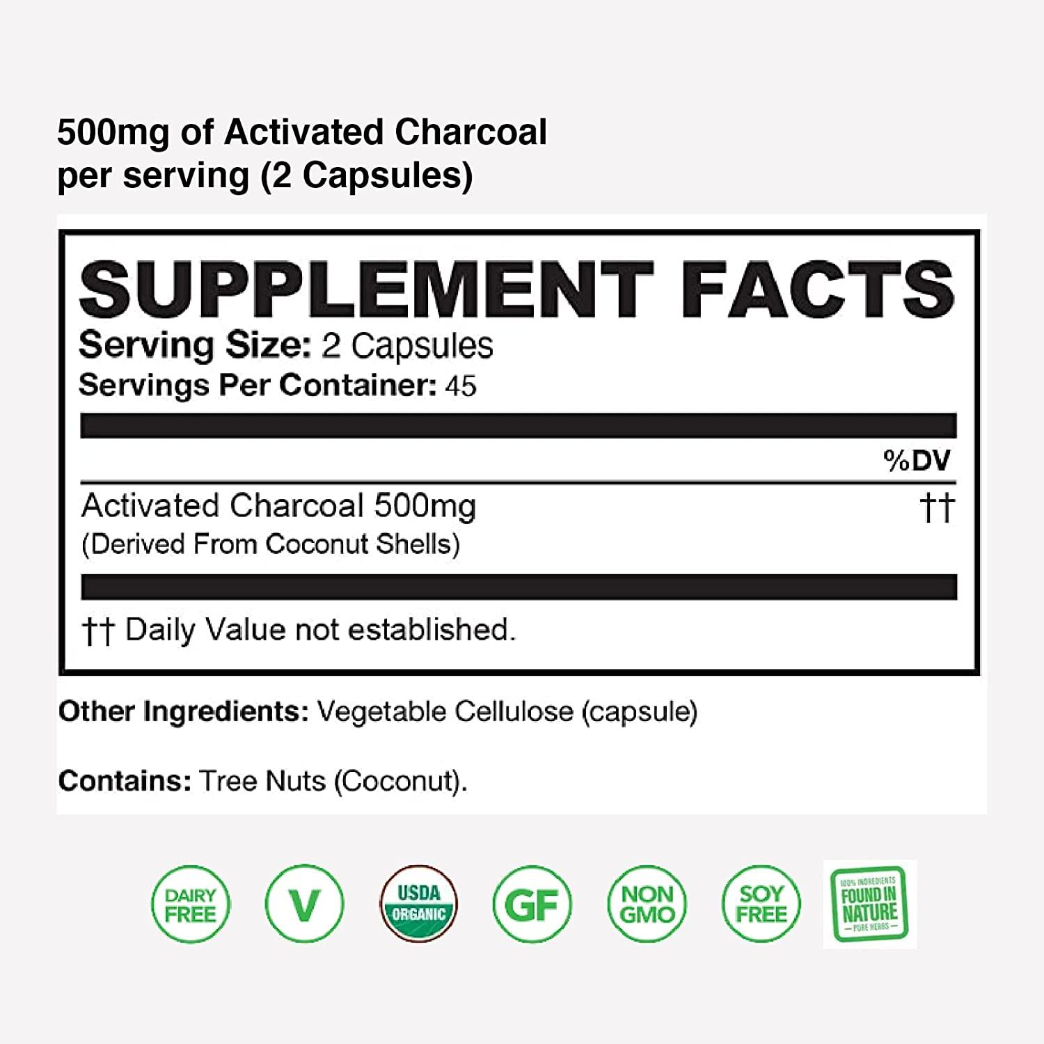 Detox Organics Activated Charcoal, Activated Coconut Charcoal Capsules