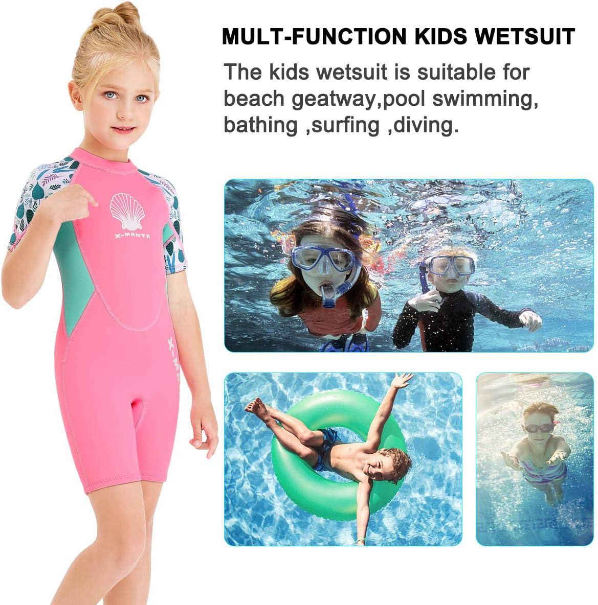 Wetsuit Kids Full Suits 2.5mm Neoprene Wet Suit UV Protection Keep Warm  Long Sleeve Wetsuits for Swimming Diving Scuba Girl's Shorty Pink Medium