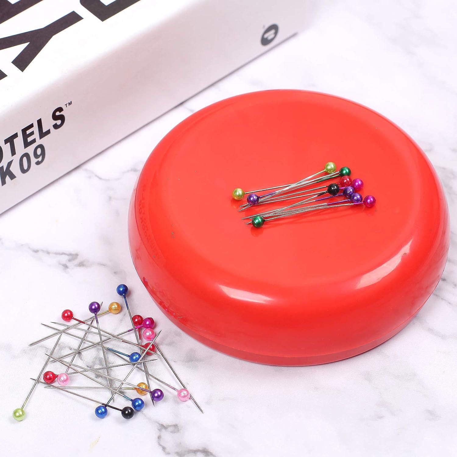 Magnetic Pin Cushion with 200 PCS Sewing Pins Round Plastic