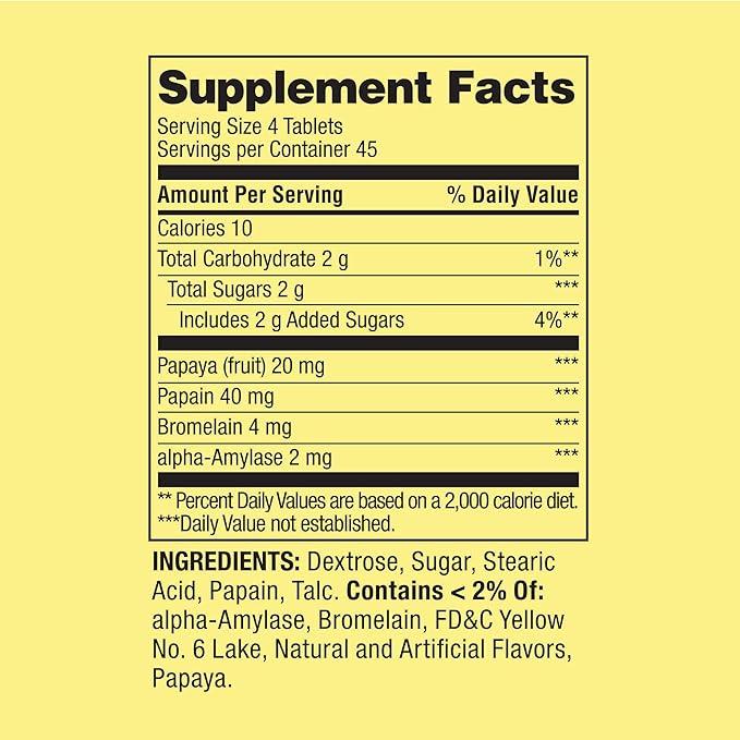 Spring Valley Papaya Enzyme Complex Chewable Tablets 180 Count