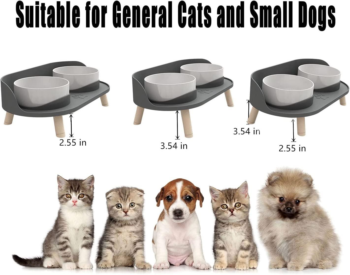 Elevated Cat Food Bowls, Ceramics Dog Cat Water Bowls Stand with No-Spill  Design,3 Adjustable