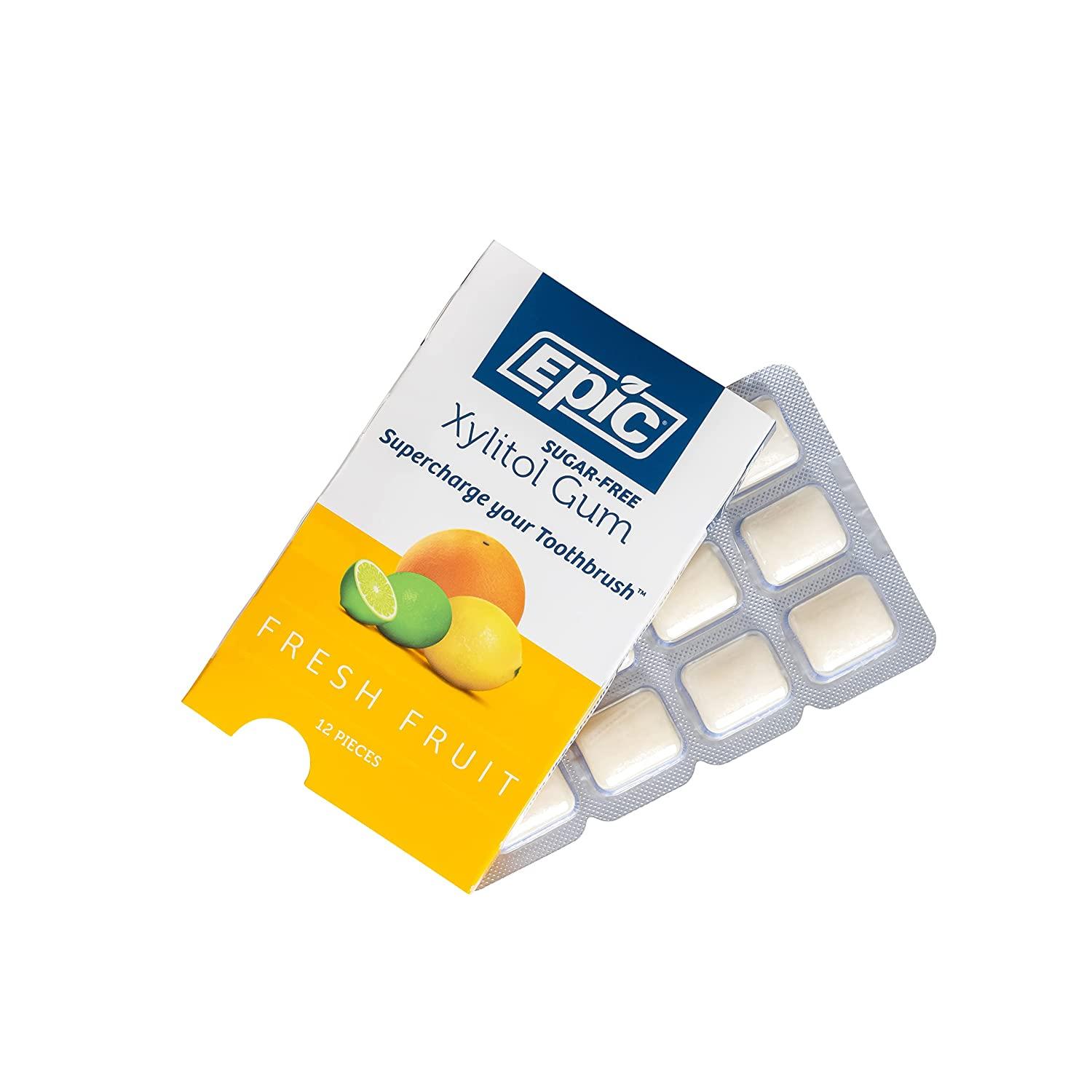 Epic Xylitol Chewing Gum Sugar Free, Aspartame Free, Fresh Fruit