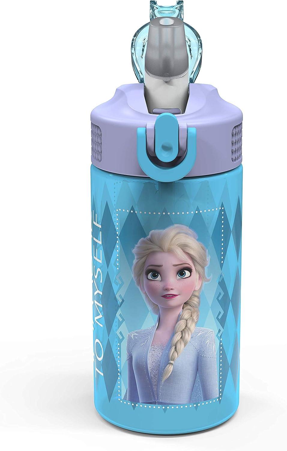 Disney Frozen 2 Kids Water Bottle Set with Reusable Straws and Built in  Carrying Loops, Made of Plastic, Leak-Proof Water Bottle Designs (Elsa &  Anna, 16 oz, BPA-Free, 2pc Set)