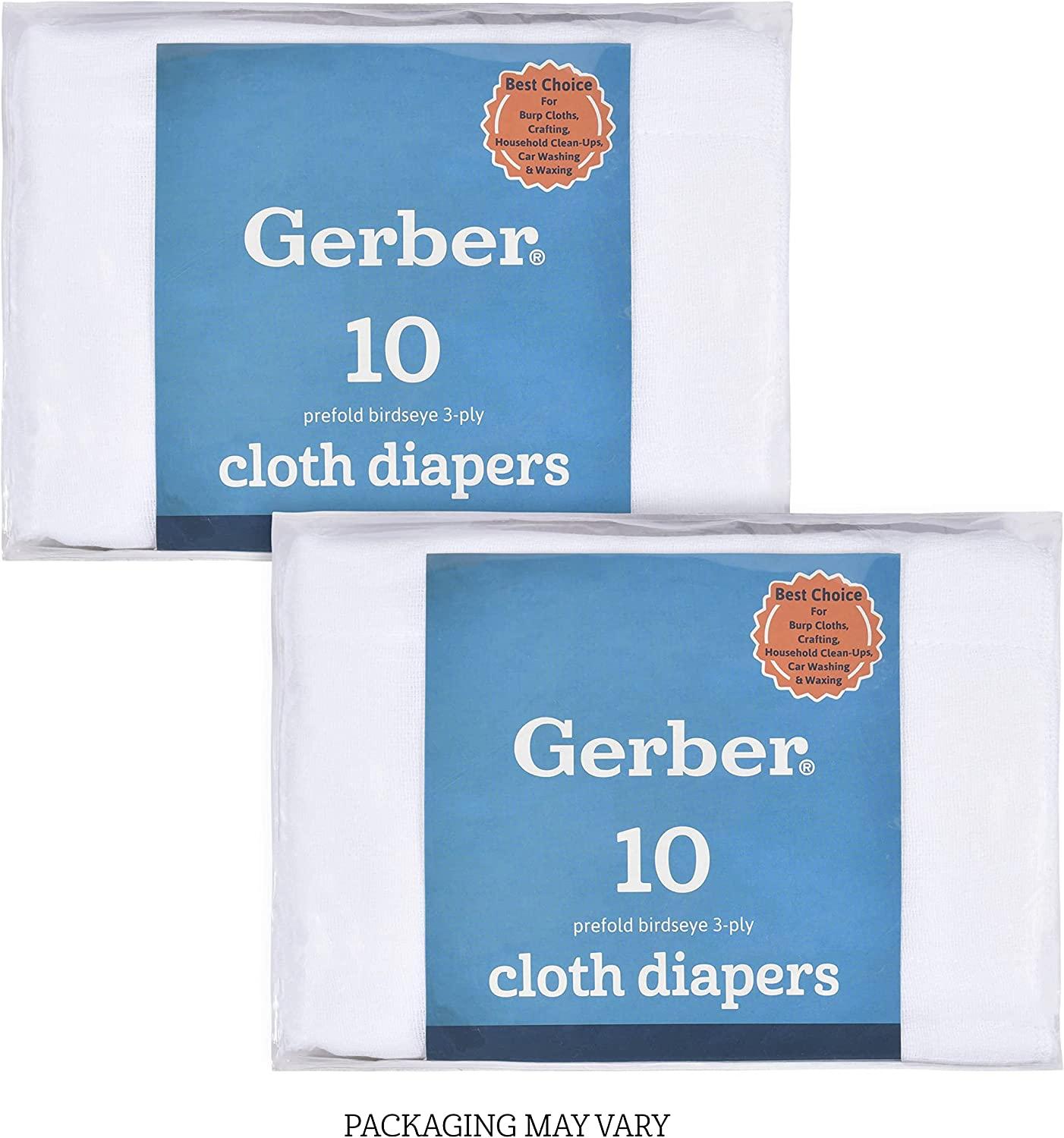 GERBER Birdseye Cloth Diapers, Prefold, 20Count, White 14x20 Inch (Pack