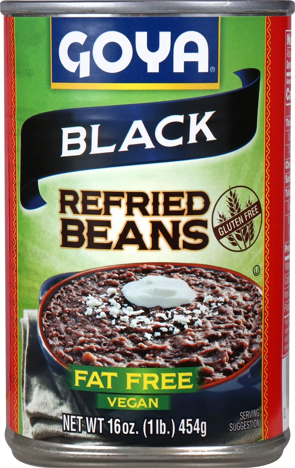 Goya Foods Refried Black Beans, Fat Free, 16 Ounce (Pack of 12)