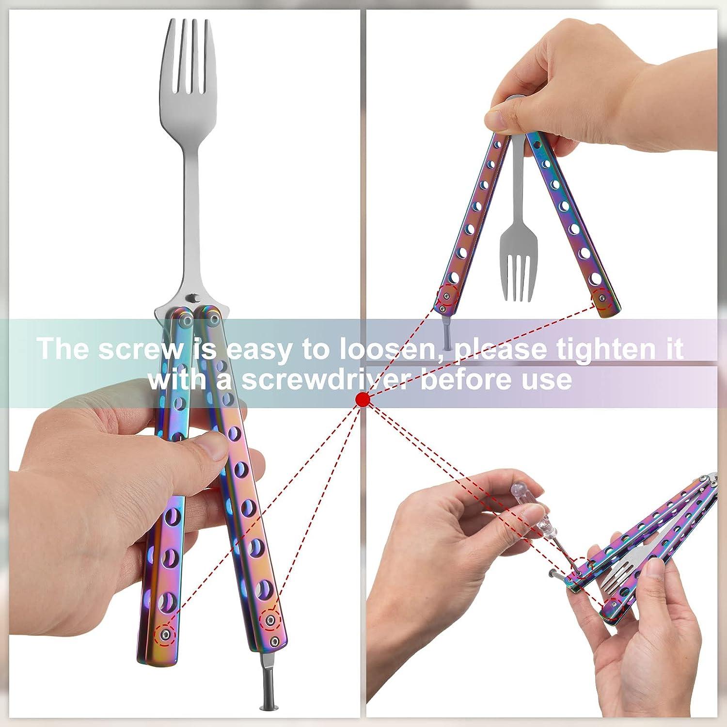3 Pieces Colorful Stainless Steel Butterfly Comb Fork and Spoon Set for