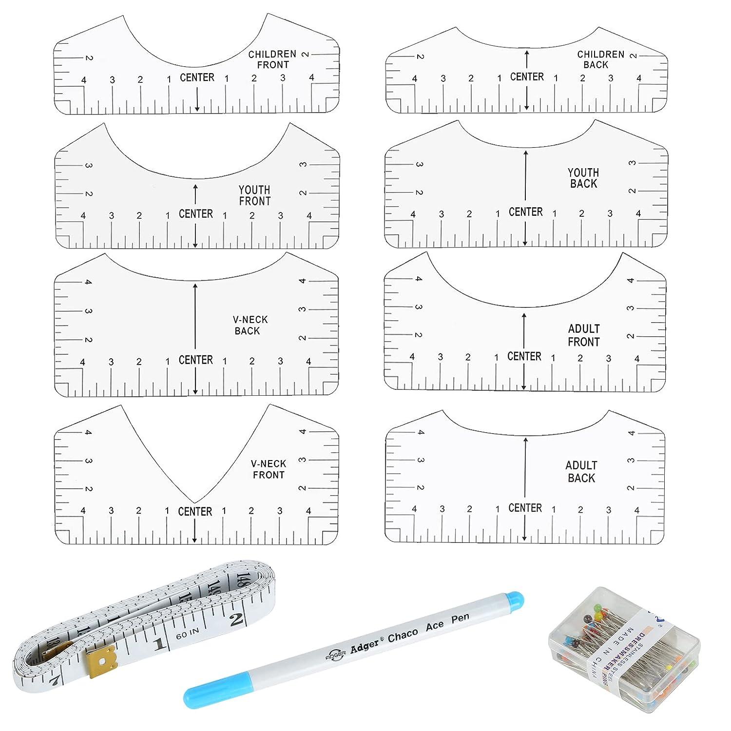 5Pcs Tshirt Ruler Guide for Vinyl Alignment, Transparent Round Neck PVC  Ruler for Alignment, Toddler/Youth/Adult, Tee Alignment Tool Craft Sewing  for