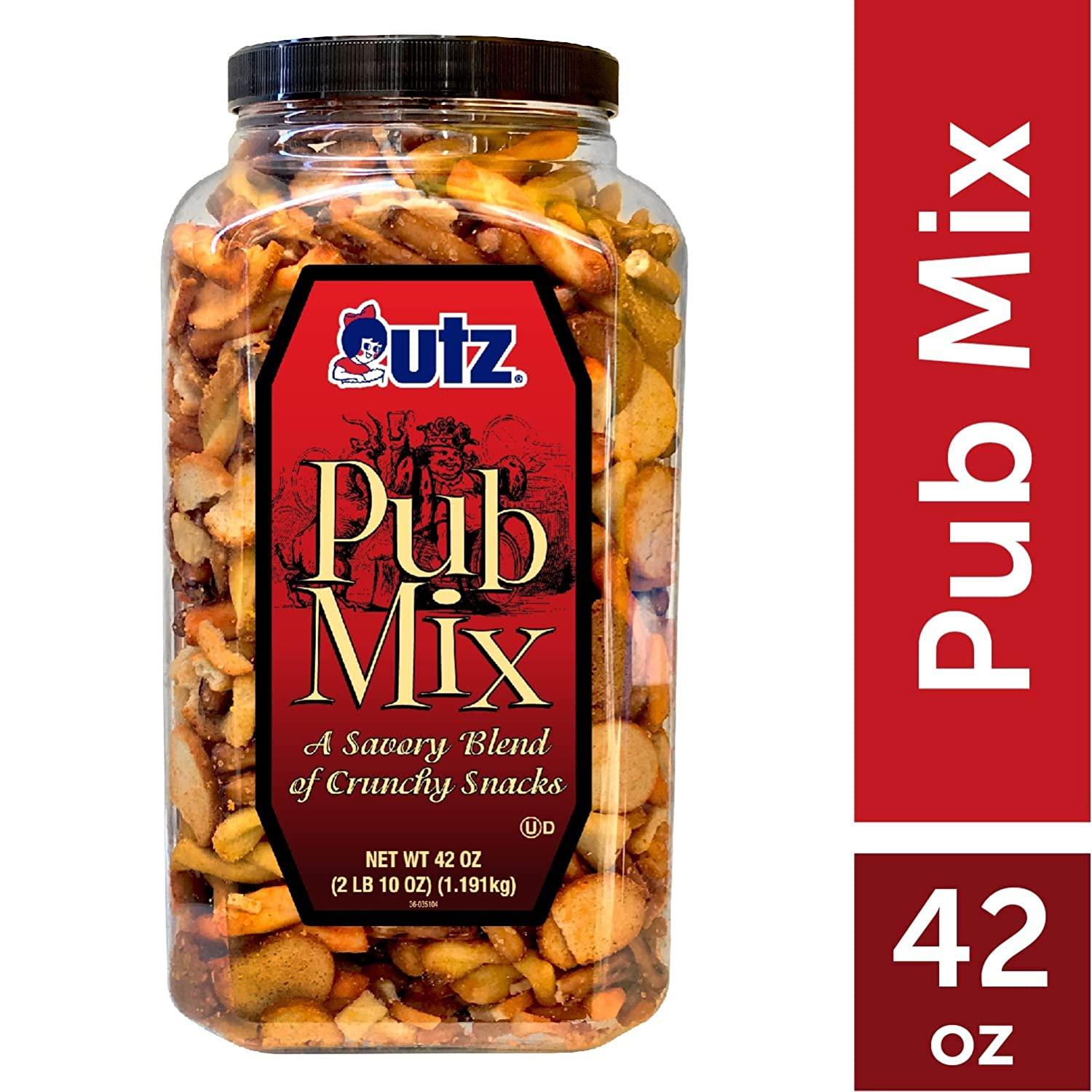 Utz Pub Mix, 42 Oz. Barrel, Savory Snack Mix with a Blend of Crunchy