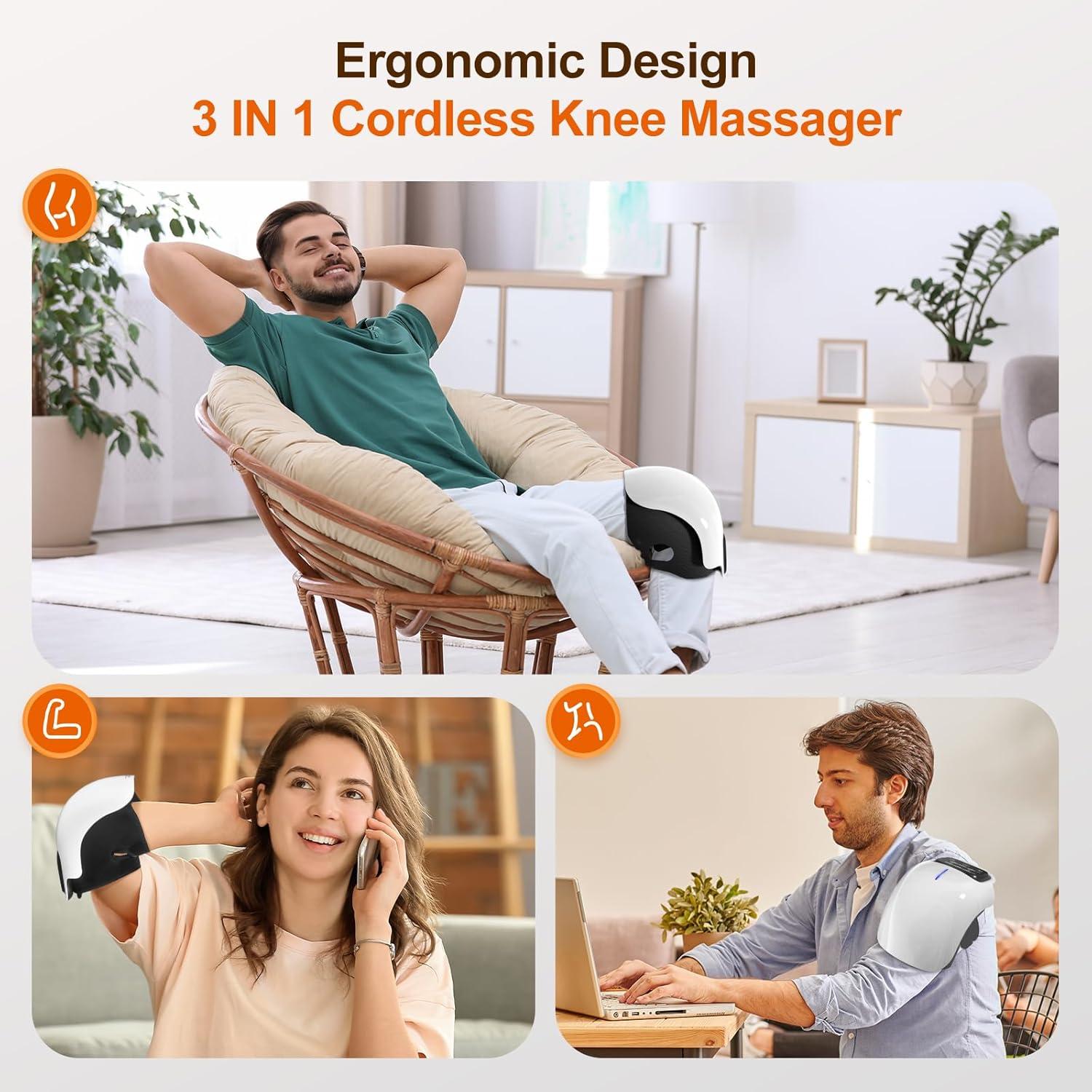 Best Cordless Knee Massager - LED Screen Infrared Heat & Vibration Relief  for Pain Swelling & Stiff Joints - Portable Therapy for Family & Friends