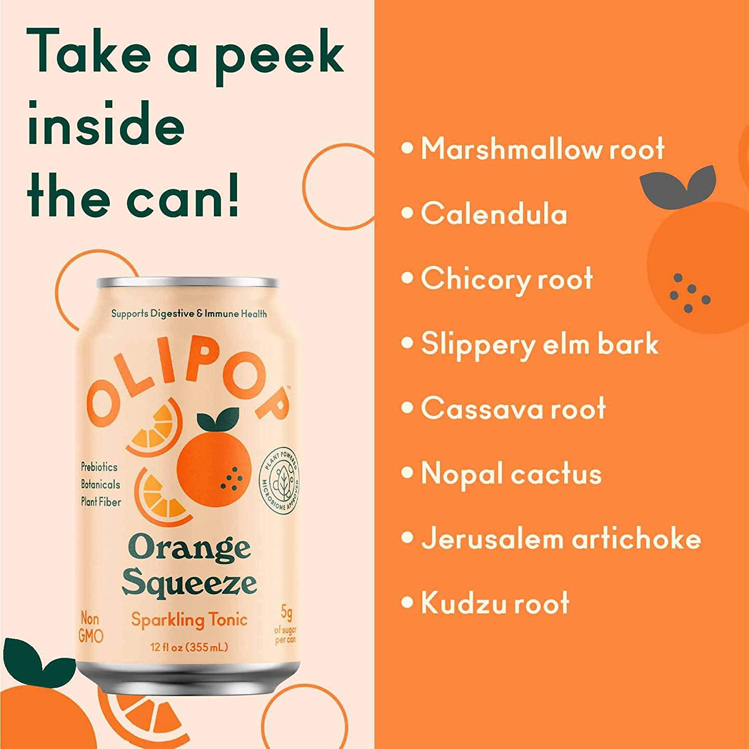 OLIPOP Orange Squeeze Sparkling Tonic, Healthy Soda, Prebiotic Soft